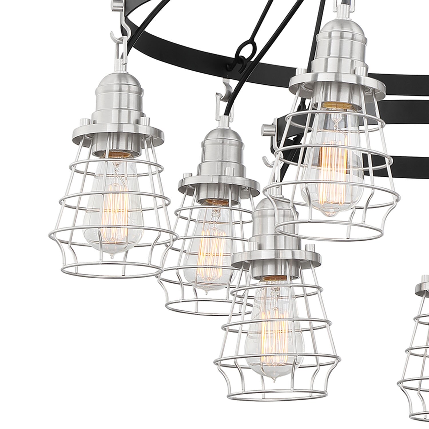 Transitional Black Cage 9-Light Polished Nickel Chandelier