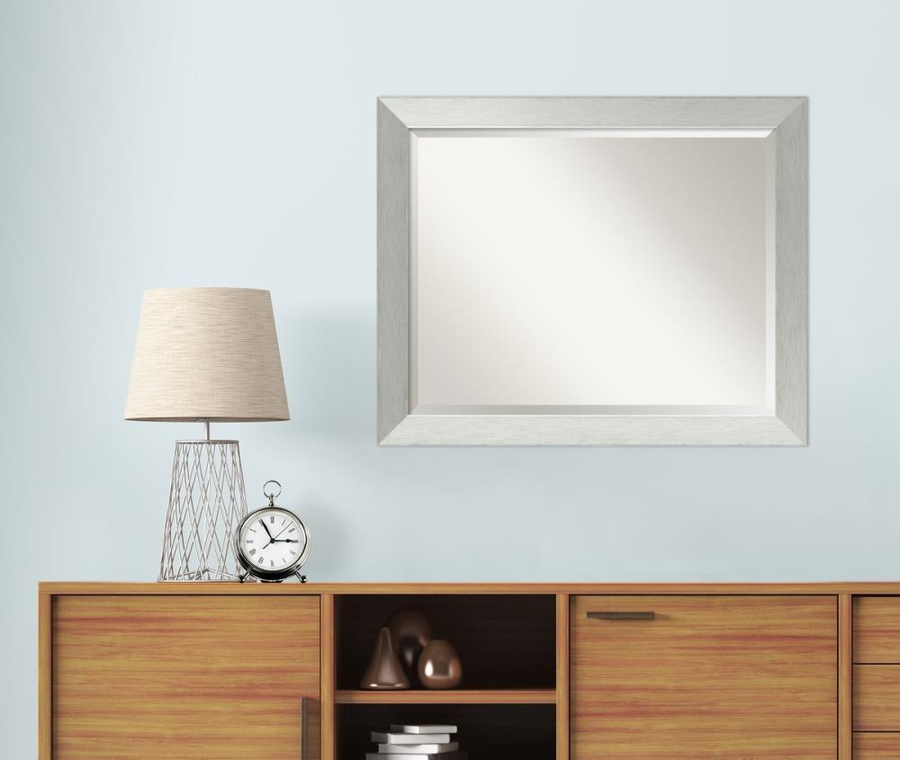 Brushed Sterling Silver Rectangular Wood Wall Mirror 26 x 32 in.