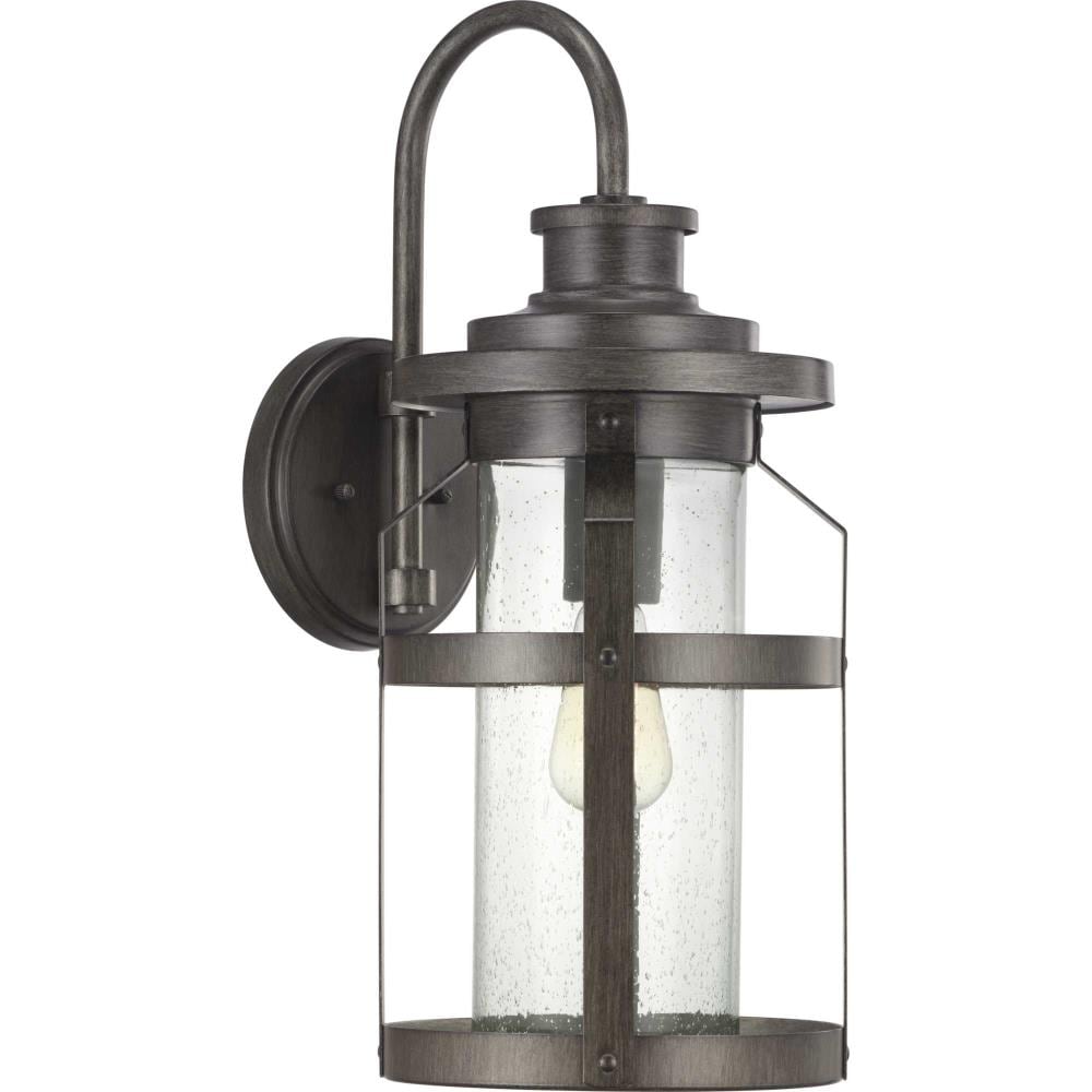 Haslett Black Steel Outdoor Wall Lantern with Seeded Glass