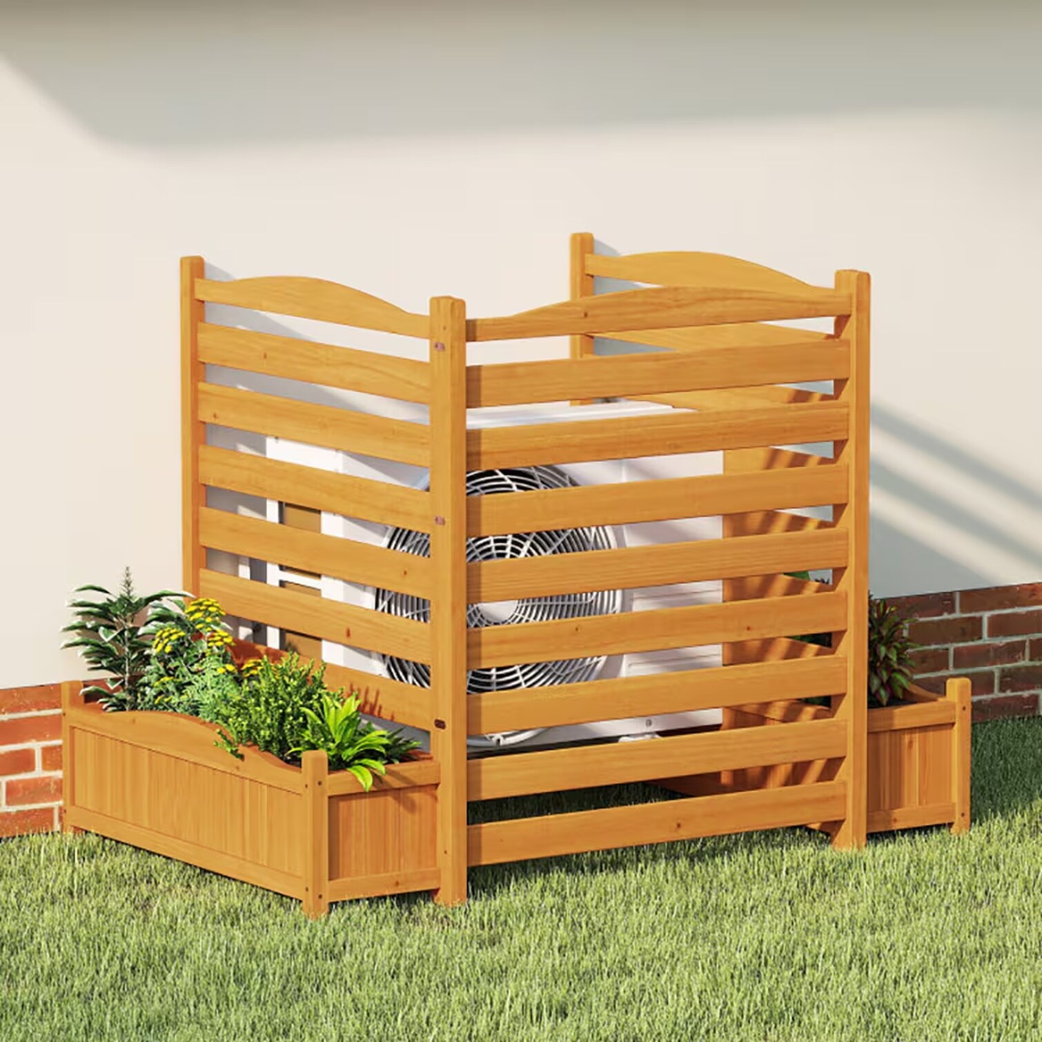 Tammesy Room Divider - Yellow Finish Wood Air Conditioner Fence with ...