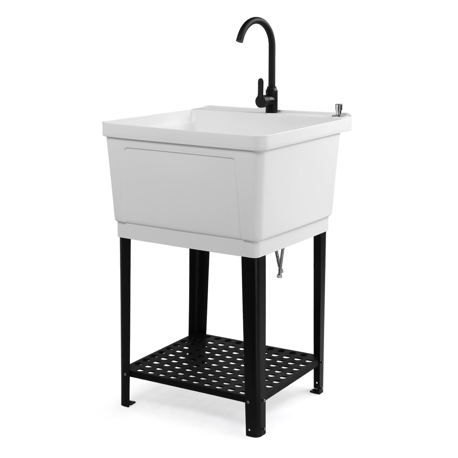 ROVSUN 23.6D x 23.6D x 36H 21-Gallon Plastic Utility Sink with Hot and Cold Faucet and Storage shelf White