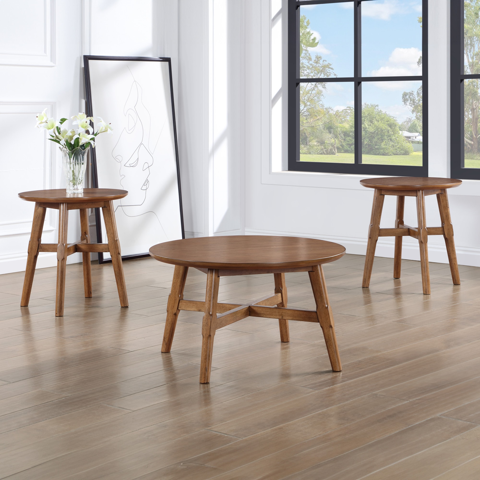 Oslo Round Pecan Brown Wood Coffee Table