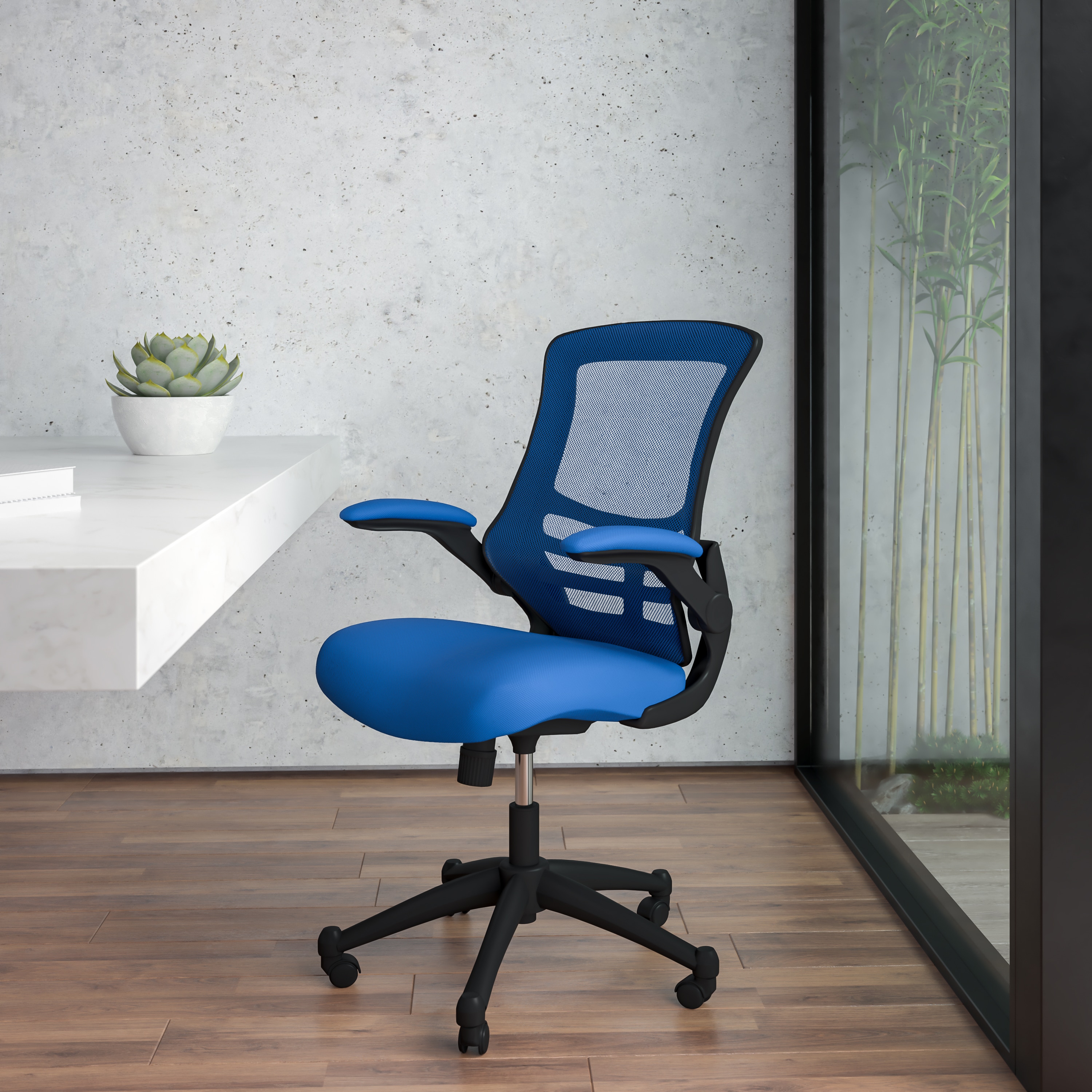 Blue Mesh Mid-Back Ergonomic Office Chair with Adjustable Arms