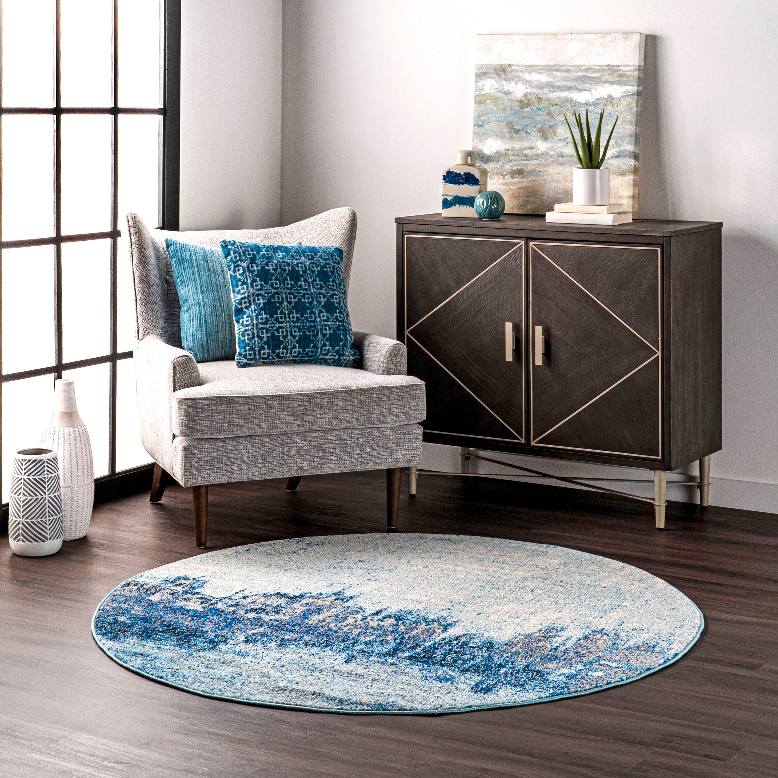 nuLOOM RZBD51A-R808 Alayna 8 x 8 (ft) Loomed Polypropylene Blue Round Indoor Abstract Area rug