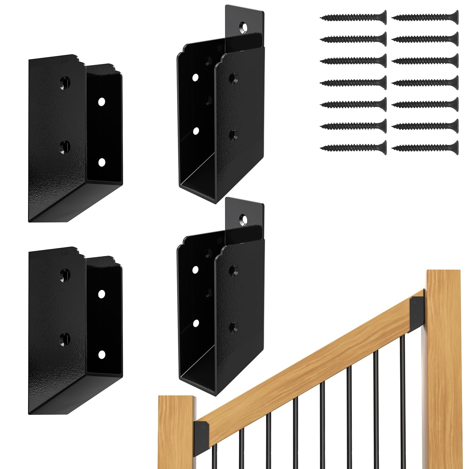 Anqtovp  30 Degree Stair Deck Railing Brackets Connectors for 2x4 Actual 1.5x3.5 Wood Post Stair Fence 201 Stainless Steel 2 Pair Black