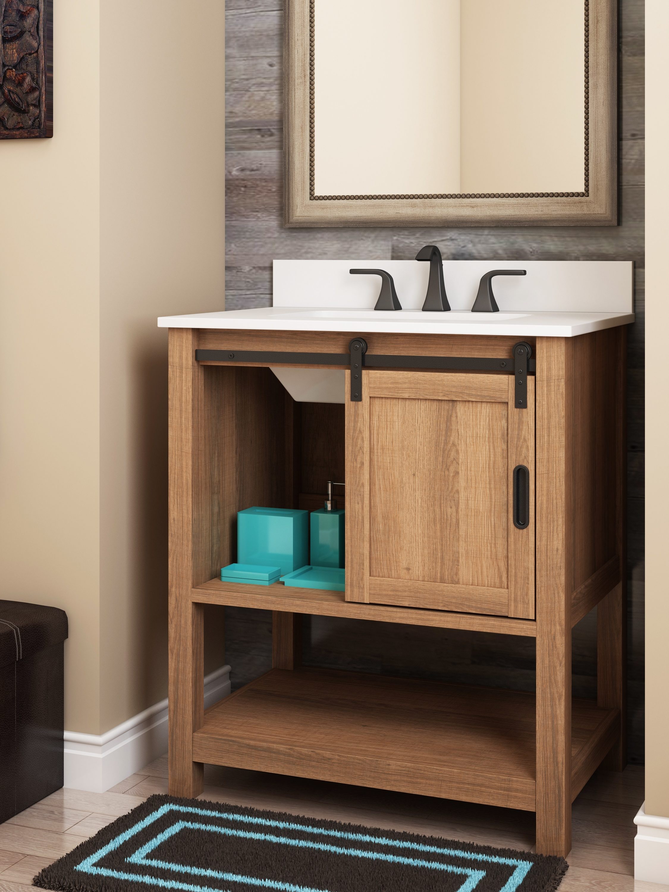 Style Selections 30-in Brown Undermount Single sink Bathroom Vanity with White Engineered stone Top