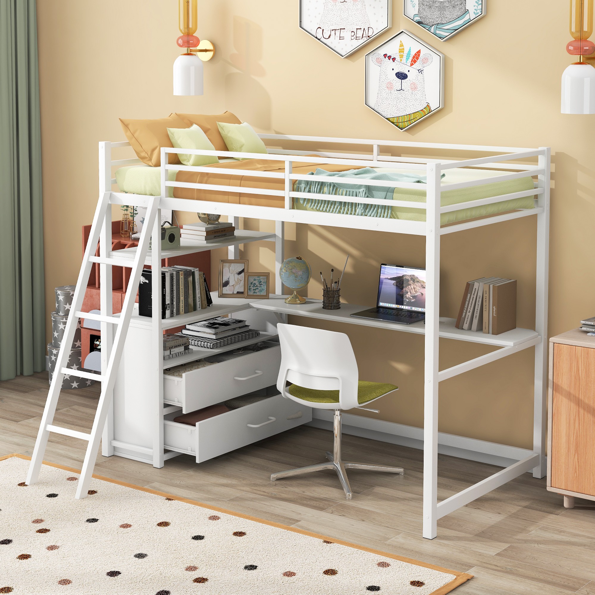 Yiekholo LL-1263AAK White Twin loft Bunk Bed