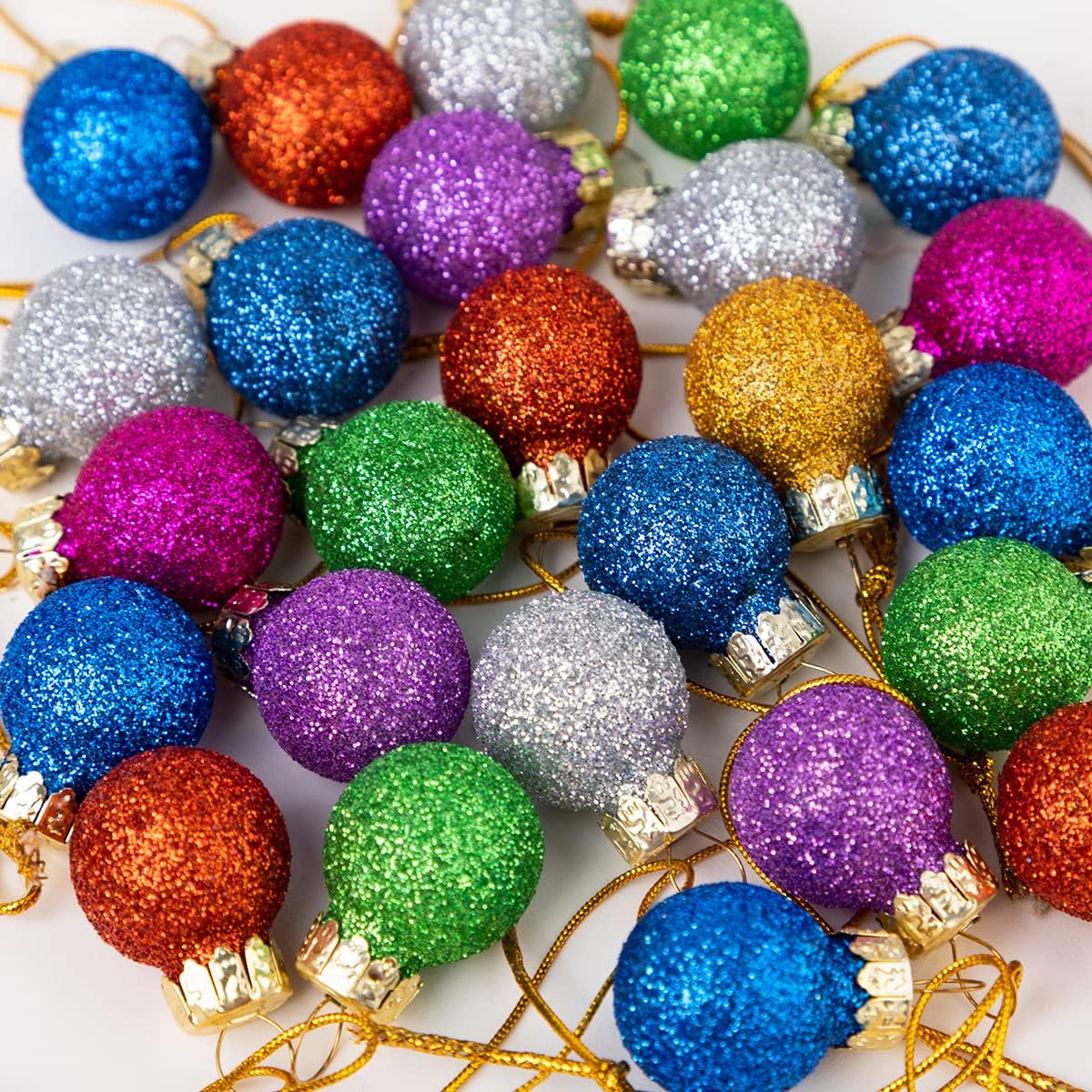 Joyfy 1Inch Glitter Glass Balls 36-Pack Ornaments Glass Hanging Christmas Ornament