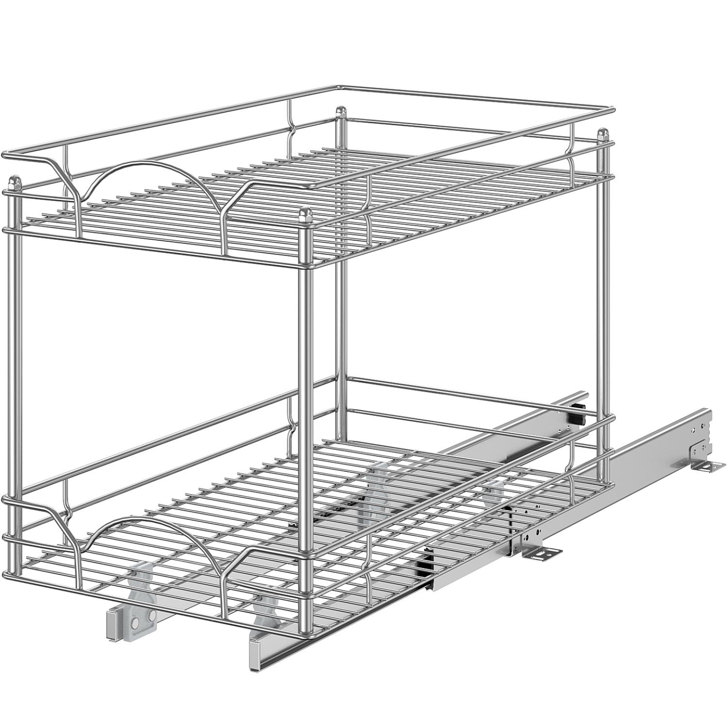 HomLux Pull-Out 2 Tier Home Organizer, Slide Out Single - 21D x 11W x 15H Sliver