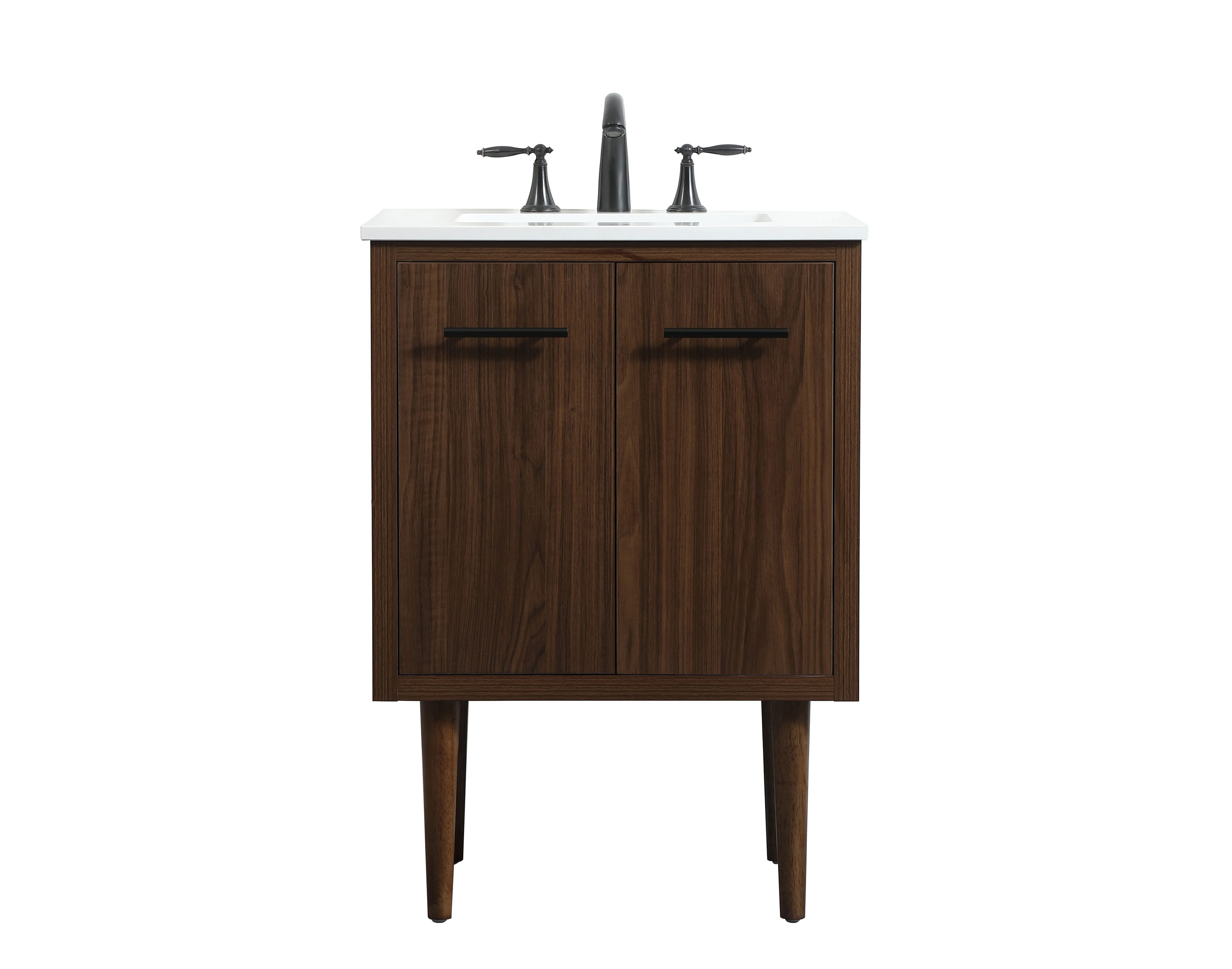 Elegant Decor HF144072MWT Home Furnishing 24-in Walnut Undermount Single sink Floating Bathroom Vanity with Ivory White Engineered marble Top