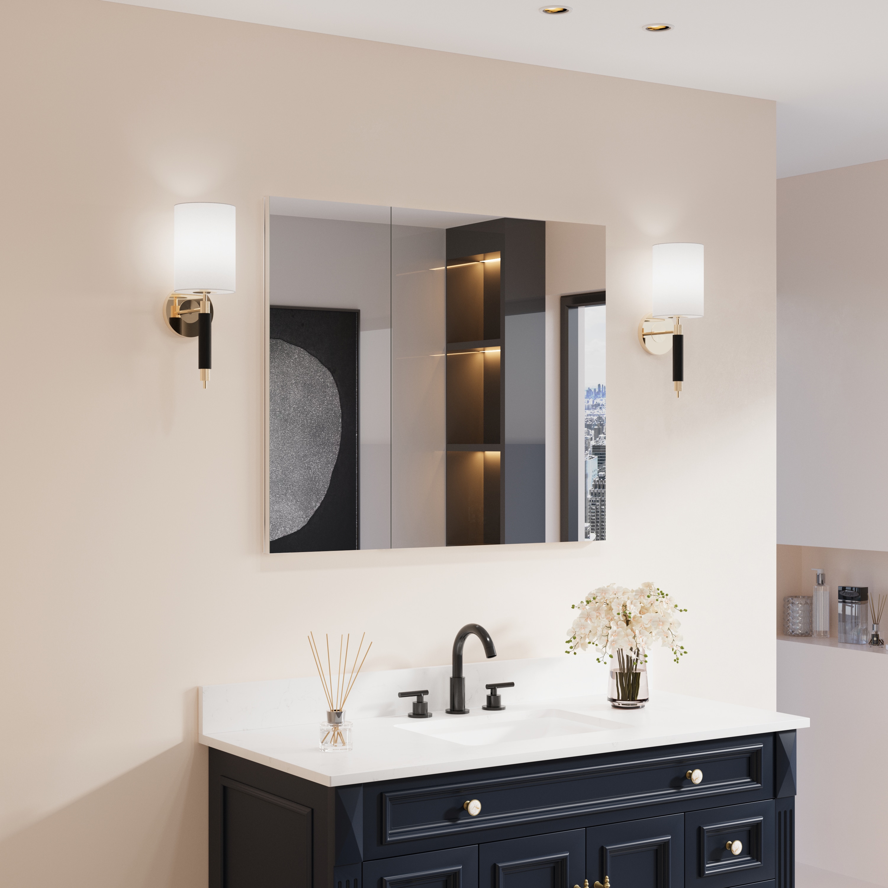 Forclover MRW-JG3630 36-in x 30-in Surface/Recessed Mount Chrome Aluminum Mirrored Rectangle Soft Close Medicine Cabinet