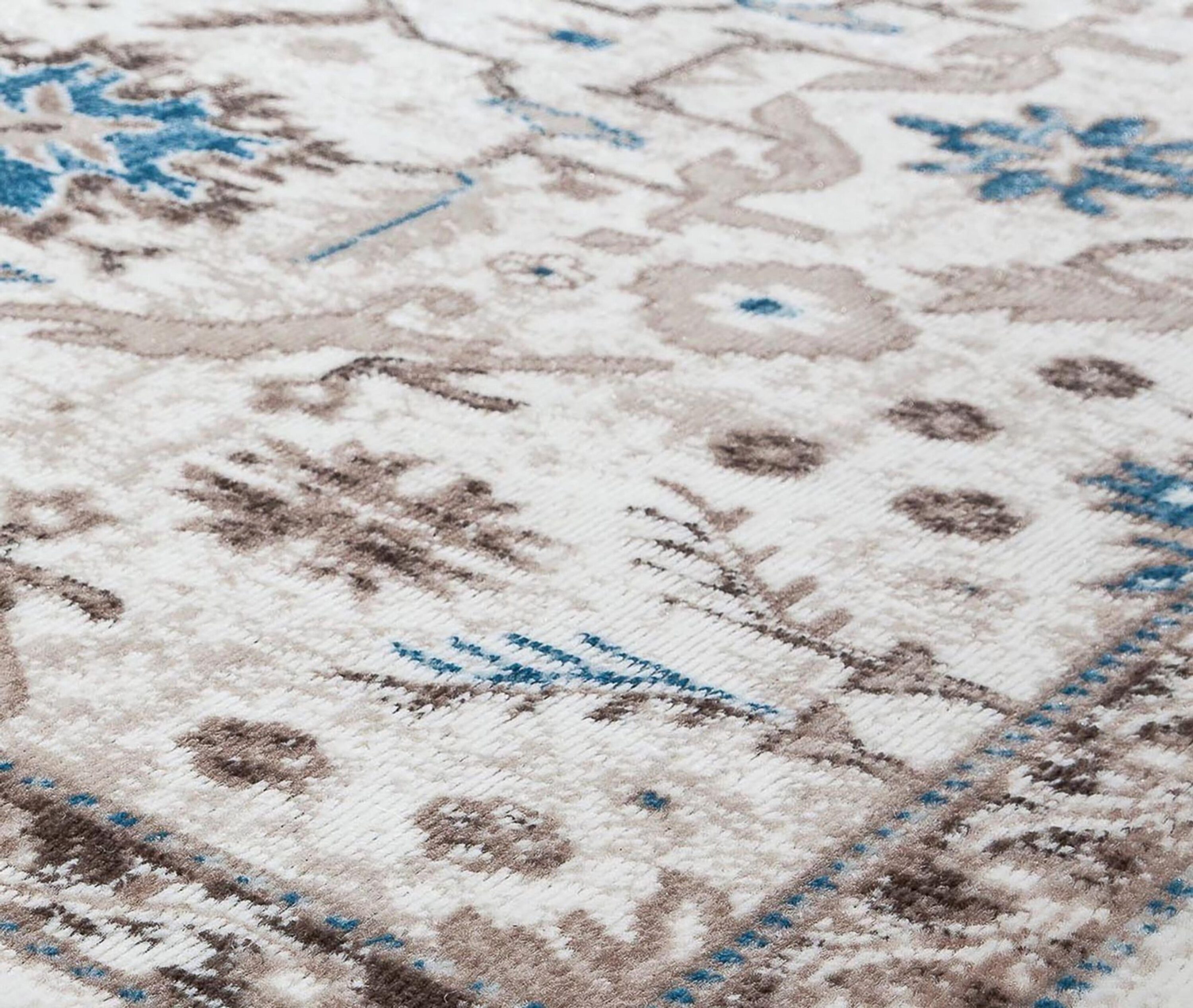 Honeysuckle Cream and Blue Synthetic Rectangular Area Rug