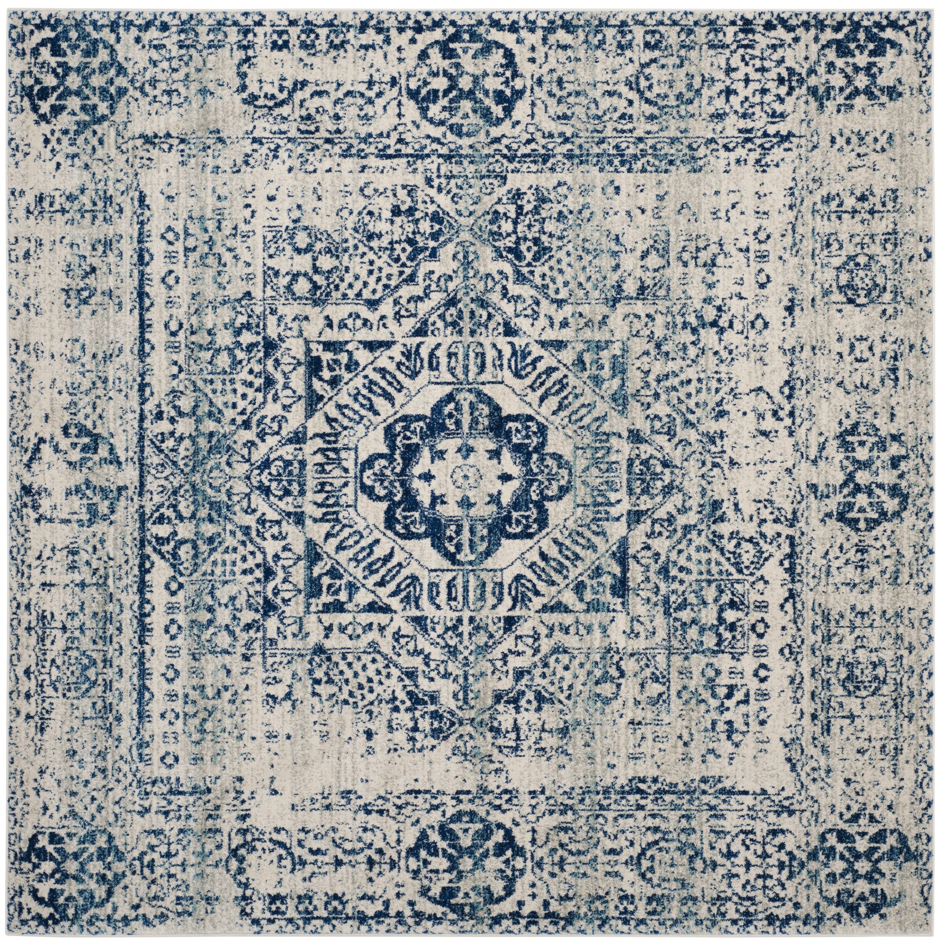 Safavieh EVK260C-9SQ Evoke Apipe 9 x 9 (ft) Loomed Polypropylene Ivory/Blue Square Indoor Distressed/Overdyed Vintage Area rug