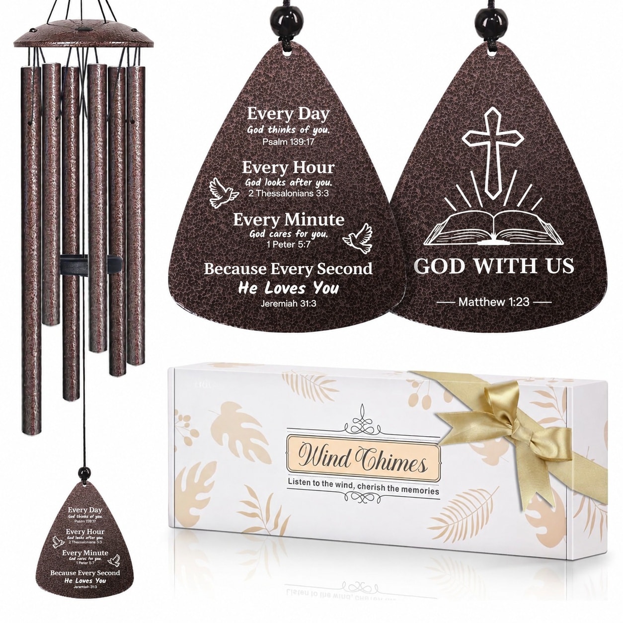 Adrinfly  32 Inch Wind Chimes with Bible Verse Cross Faith Based Religious Gift for Women Men Pastor Mom Sister Baptism Christmas Birthday Home