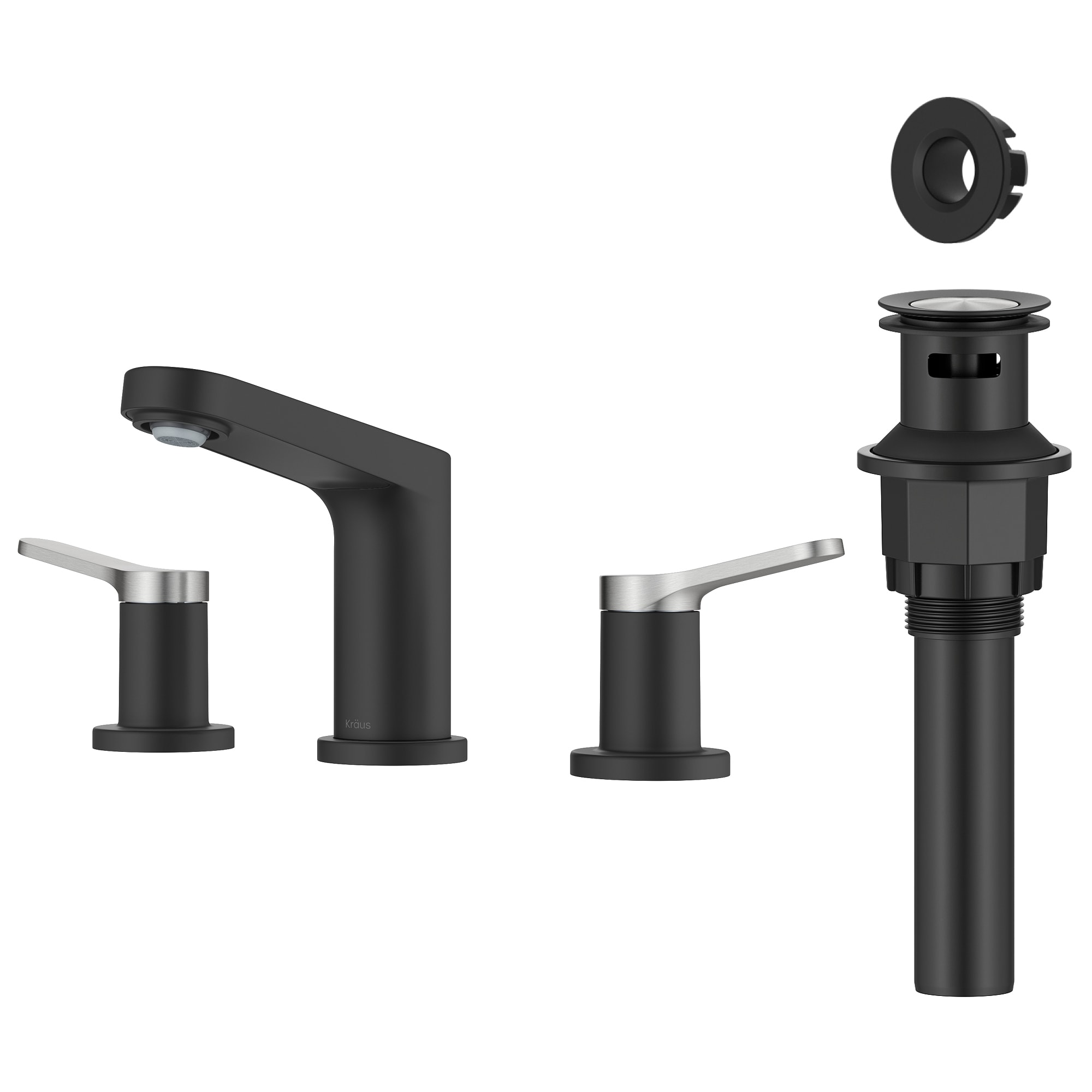 Kraus FUS-14103SFBNMB Indy Spot Free Brushed Nickel/Matte Black Widespread 2-handle WaterSense Low-arc Commercial/Residential Handle Bathroom Sink Faucet with Drain