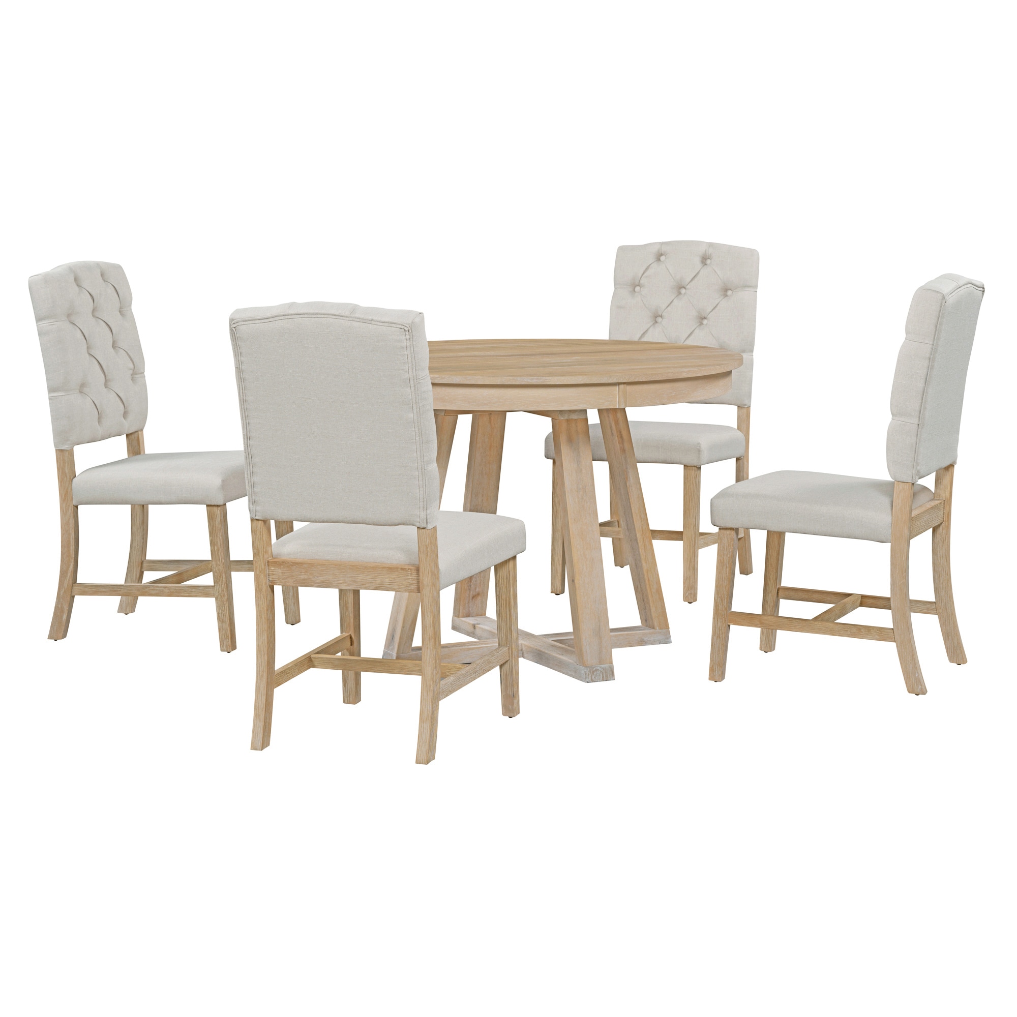 SINOFURN SYA330117WD Natural Rustic Dining Room Set with Round Table ( Seats 4 )