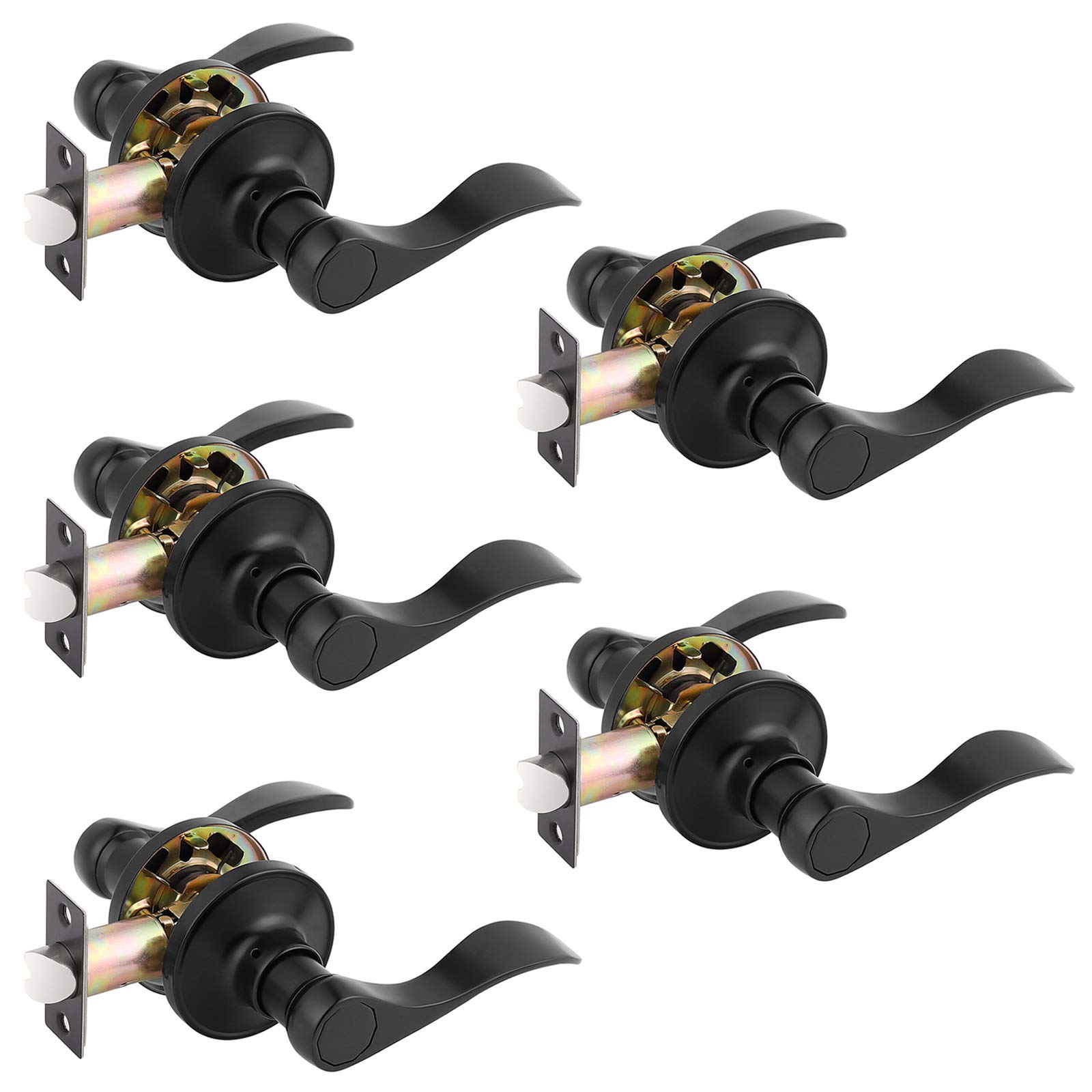 Aoibox  5 Pack Wave Style Passage Door Handle Levers in Matte Black for Hallway and Closet Doors No Locking
