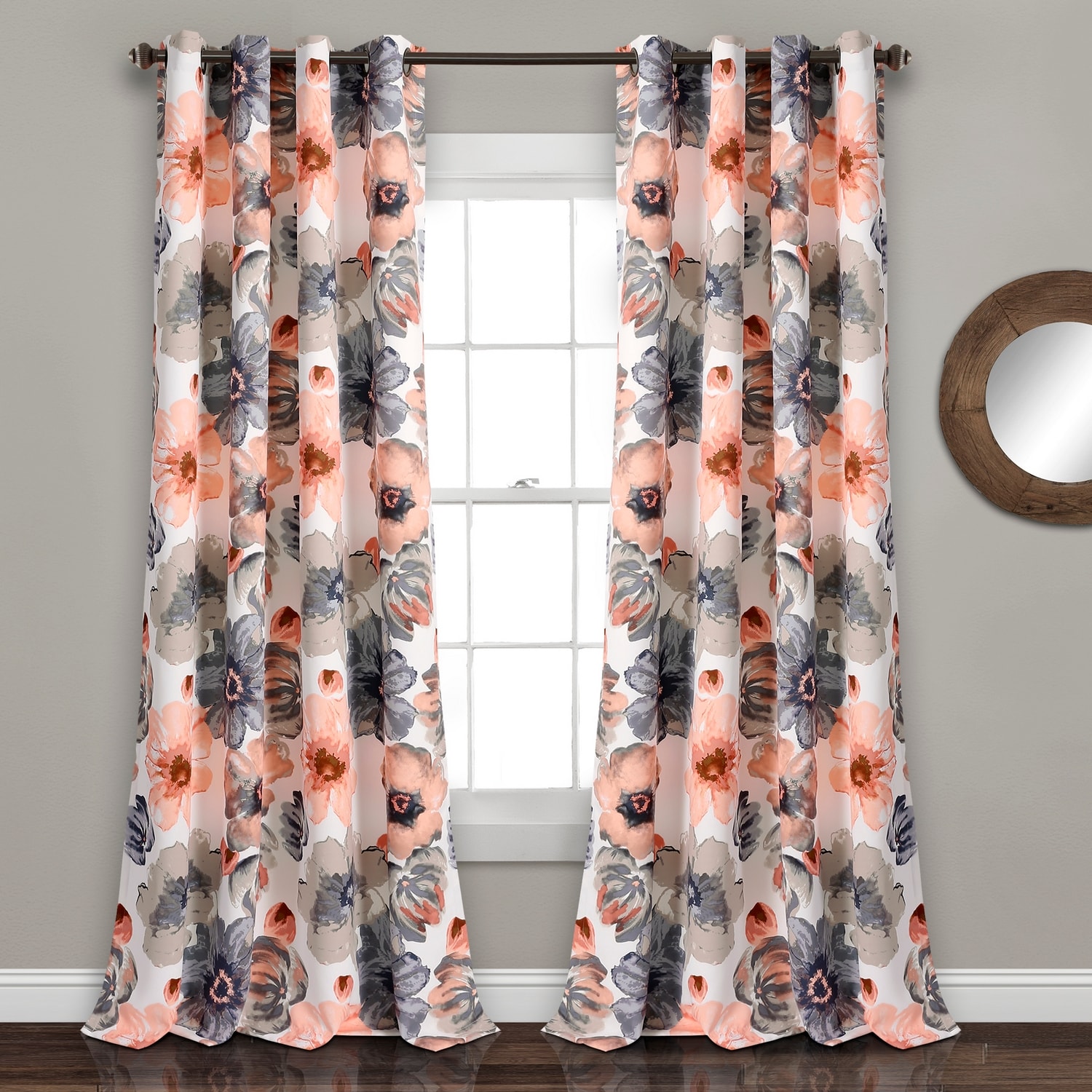 Lush Decor 16T003560 95-Inches Coral Floral Light filtering Grommet Curtain panel pair