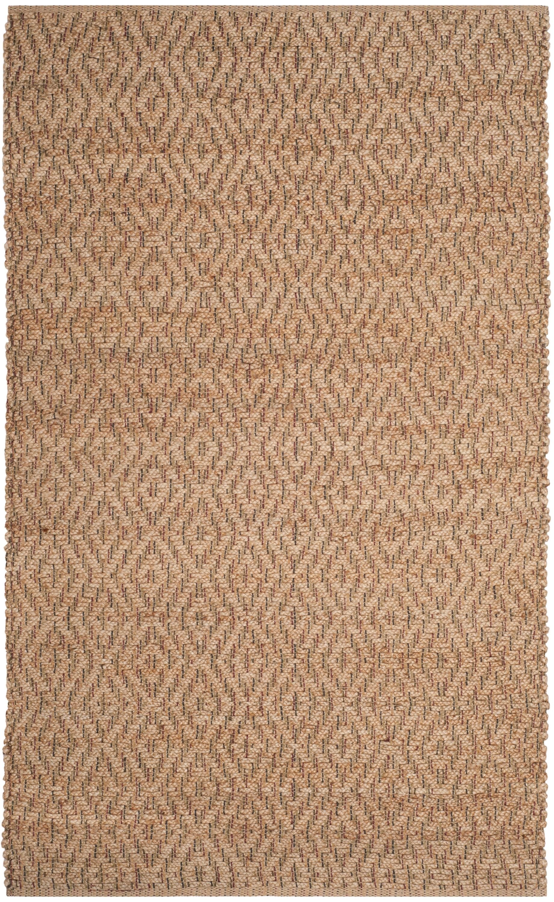 Hand-Knotted Natural and Red Square Jute Area Rug - 5' x 8'