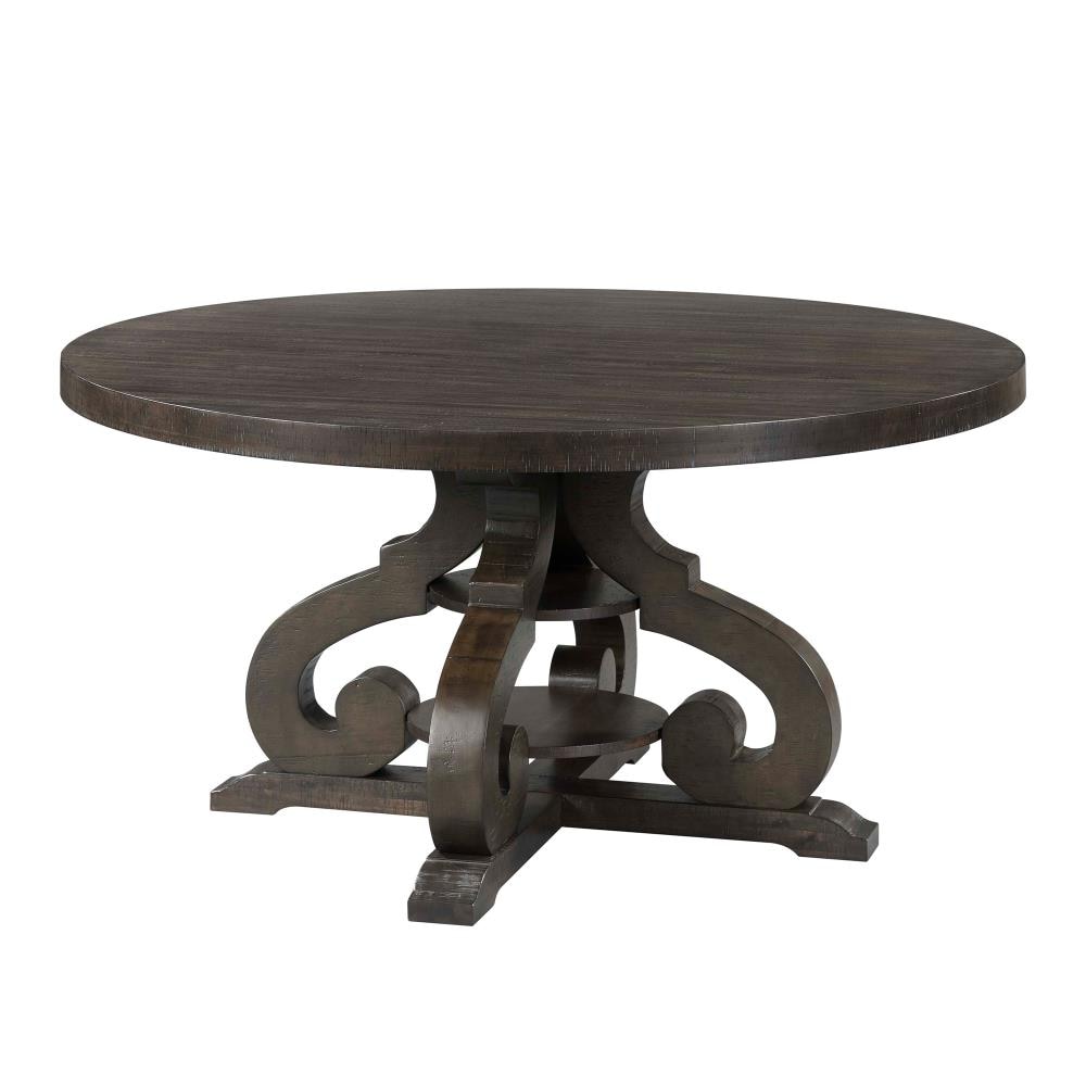 Stanford Smokey Walnut Round 5-Piece Dining Set with Light Brown Upholstered Chairs