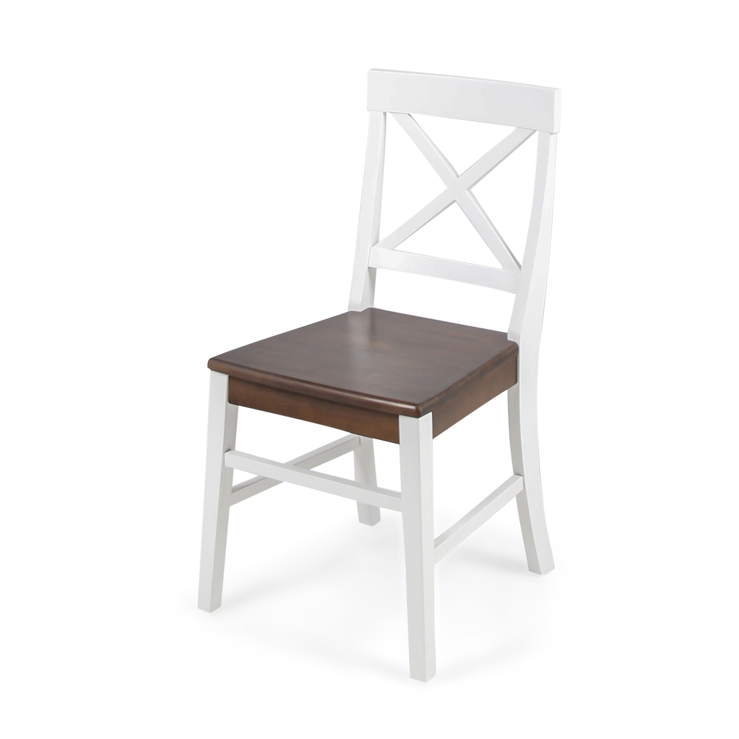 Rustic Acacia Wood Dining Chairs in White and Walnut, Set of 2