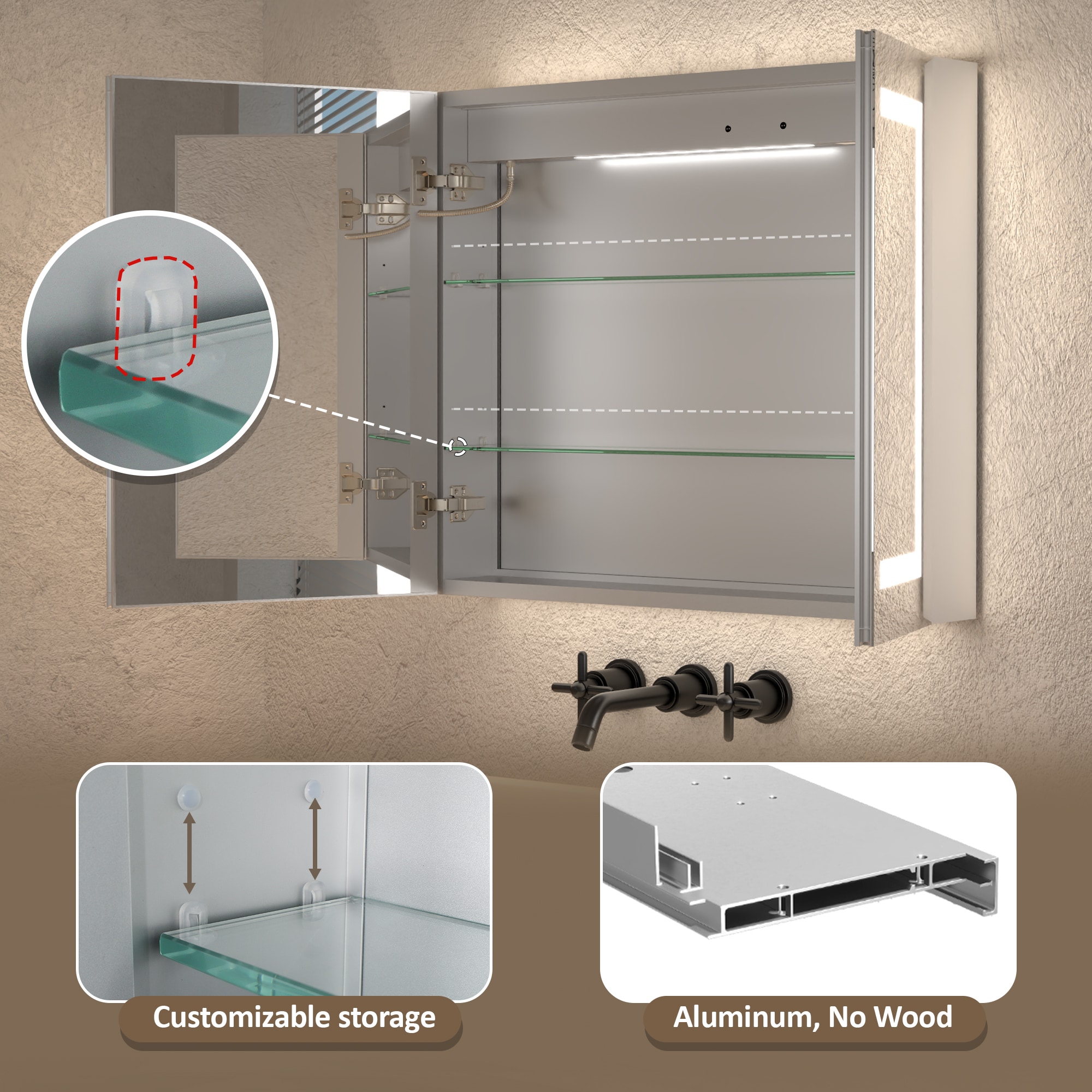 ExBrite LWSDHMC3026V3 Bathroom-Medicine-Cabinets - View #10