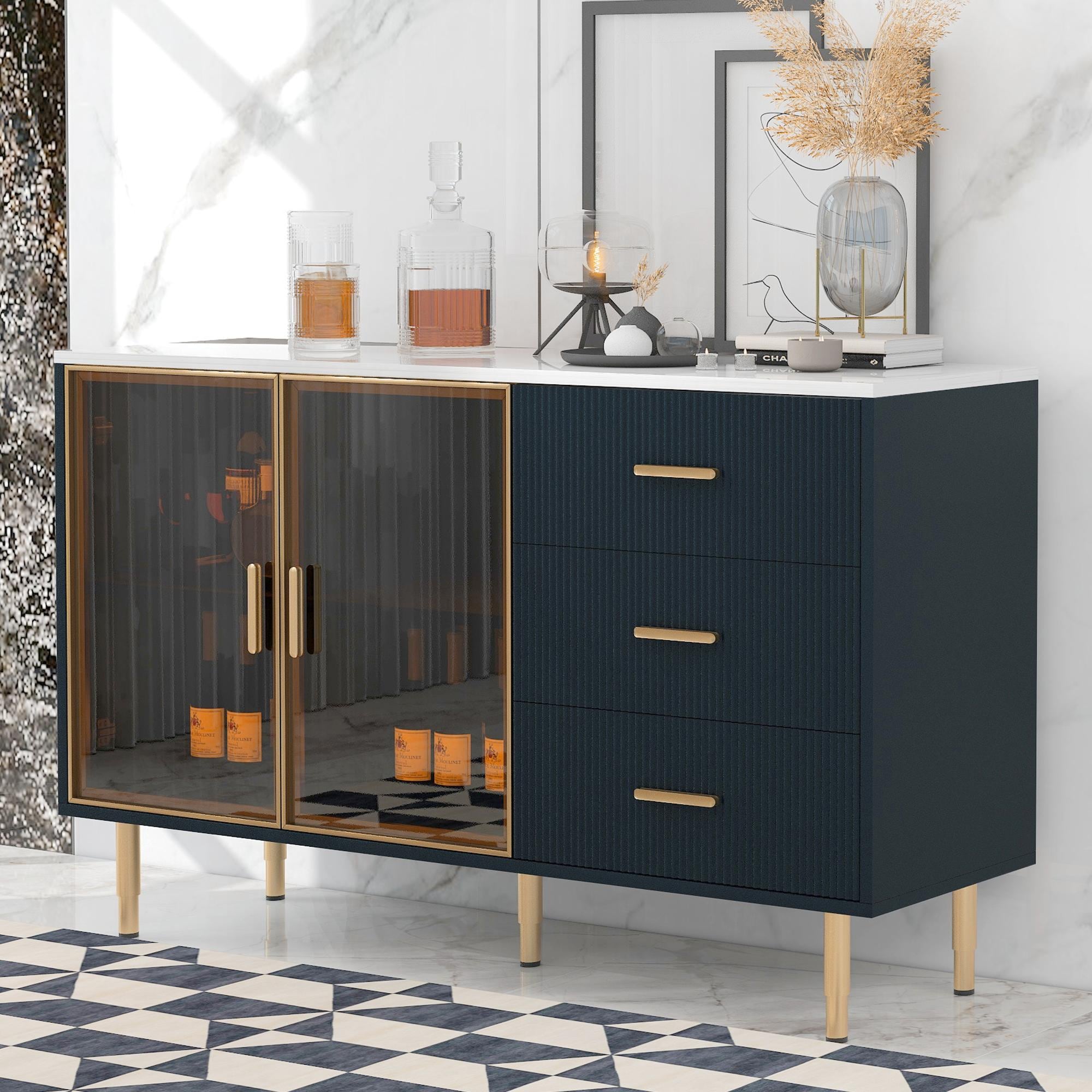 Bayfeve BF-XW15A-IN Modern Sideboard Contemporary/Modern Navy Blue Sideboard
