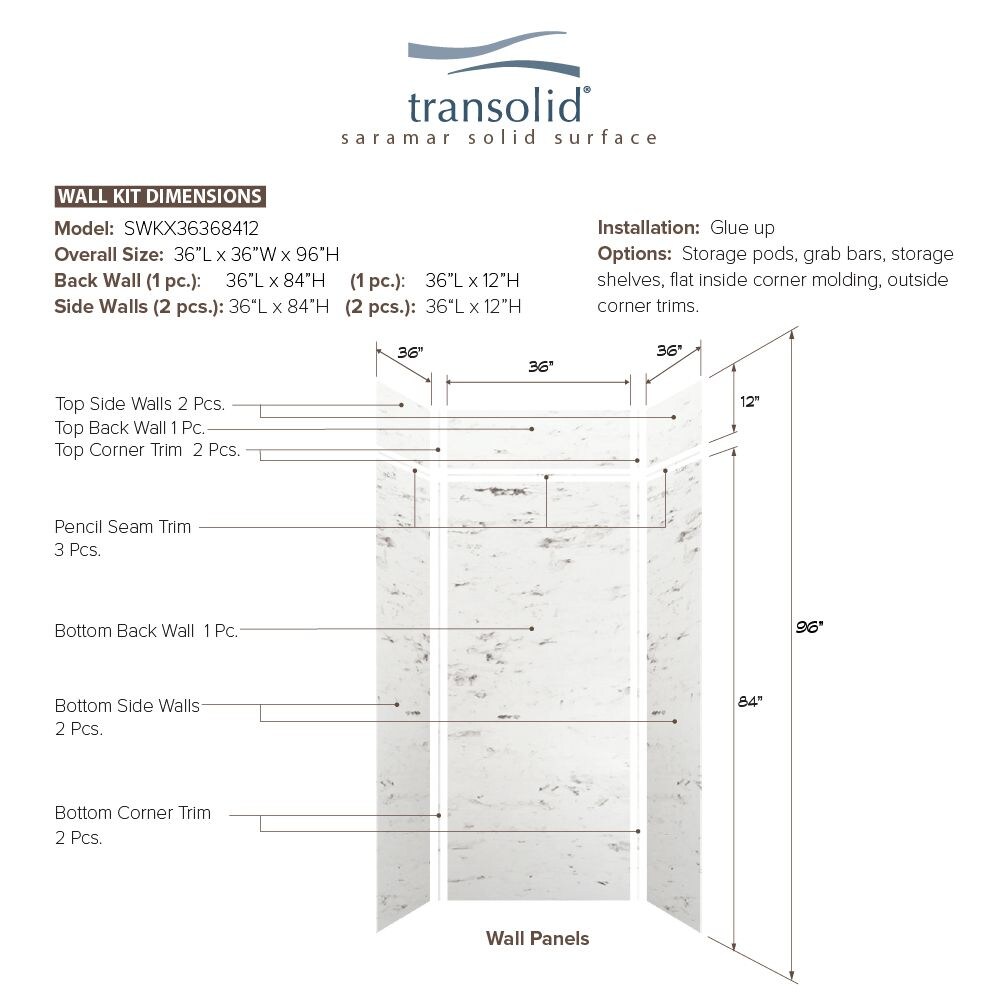 Transolid Saramar Velvet 36-in W X 36-in D X 96-in H White Venito 