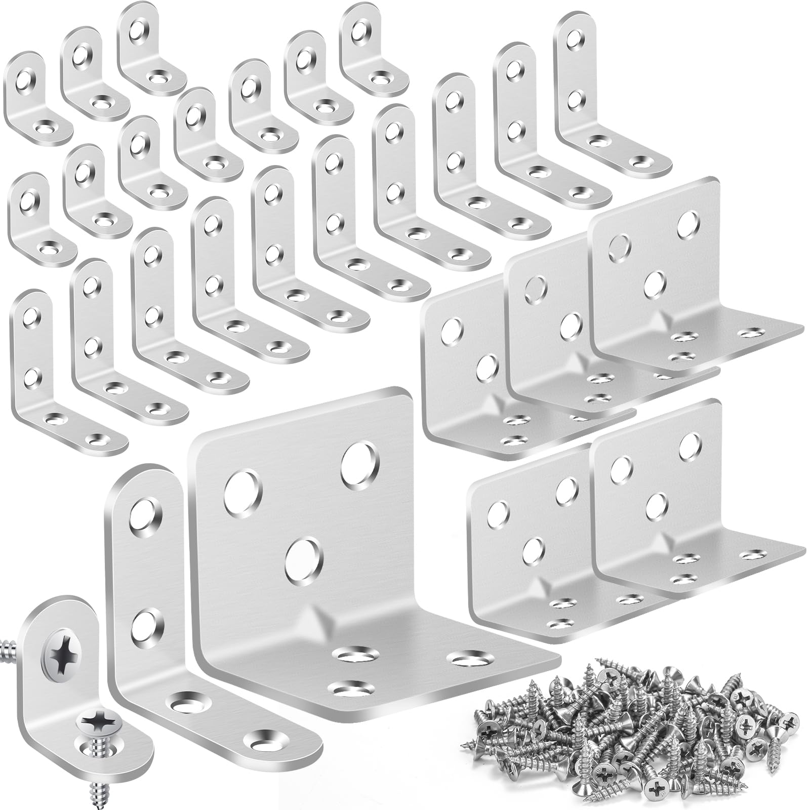 Vrbgify  25pcs Silver L Brackets for Shelves Metal Angle Corner Braces Heavy Duty for Wood Furniture Repair with 82pcs Screws Rustproof