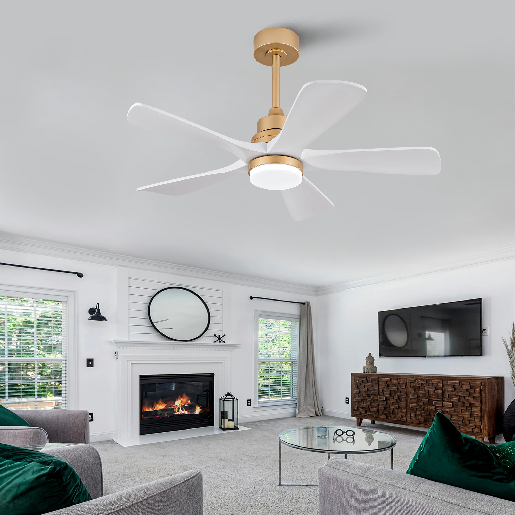 Blisstyle 42-in Black with Modern Wooden Solid Wood Blades Ceiling Fan With Light and Remote Control Included 5-Blade