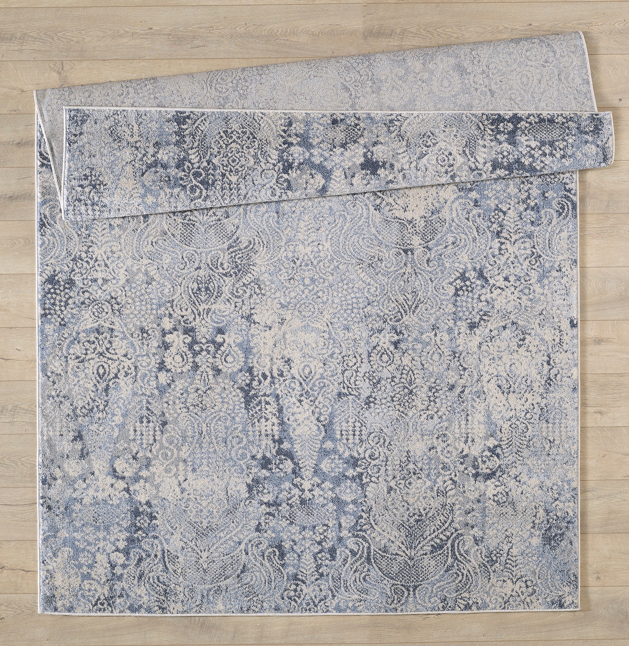Cream and Light Blue Reversible Synthetic Rectangular Rug