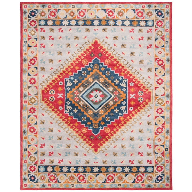 Safavieh Heritage Nadu 3 x 5 Gray/Red Indoor Floral/Botanical Oriental Handcrafted Throw Rug Safavieh Heritage Nadu 3 x 5 Gray/Red Indoor Floral/Botanical Oriental Handcrafted Throw Rug