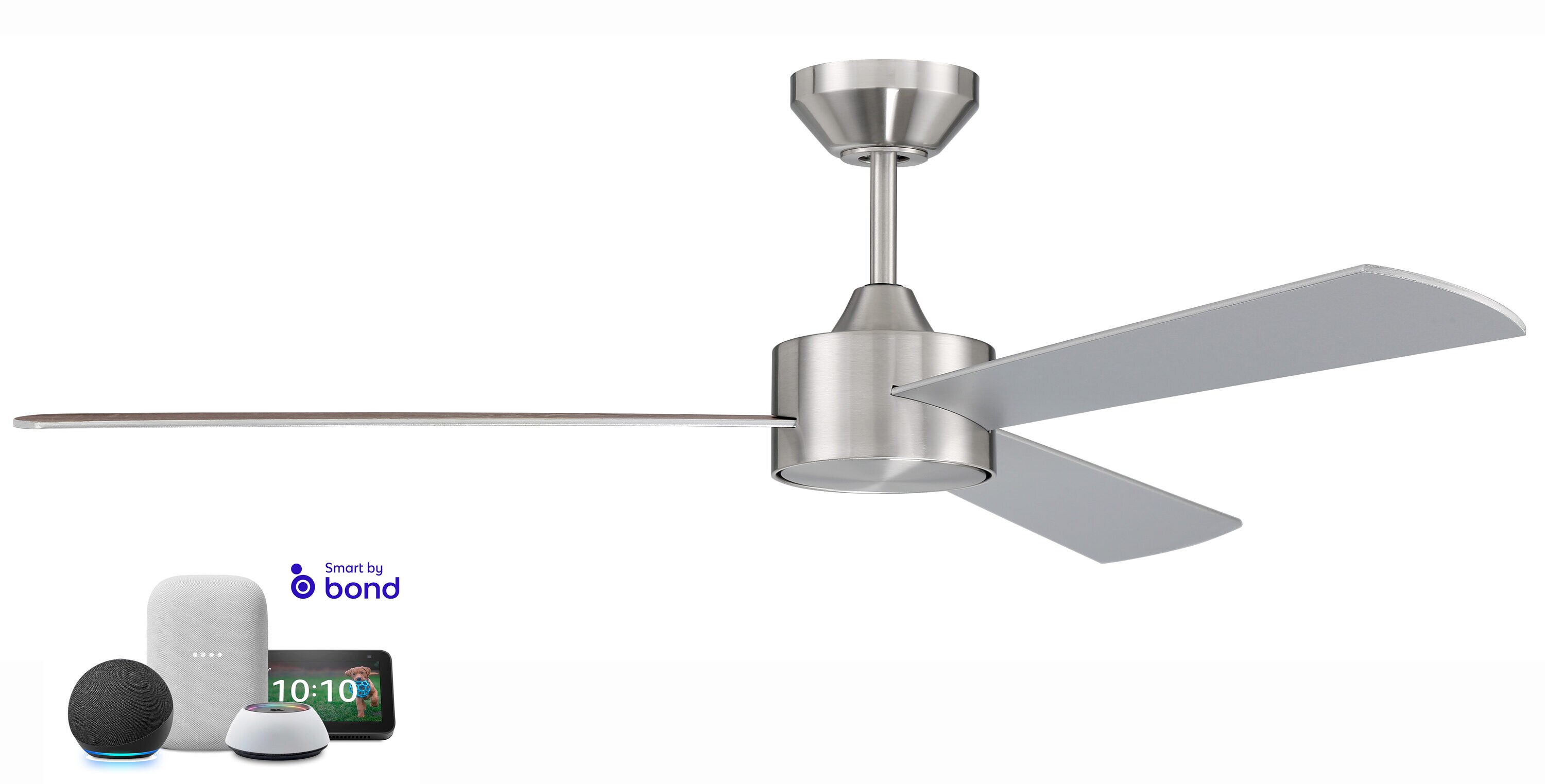 Craftmade PRV52BNK3 Provision 52-Inches Brushed Polished Nickel with Brushed Nickel Blades Indoor Downrod mount Smart Compatible Standard Ceiling Fan and Remote ( 3 -Blade)