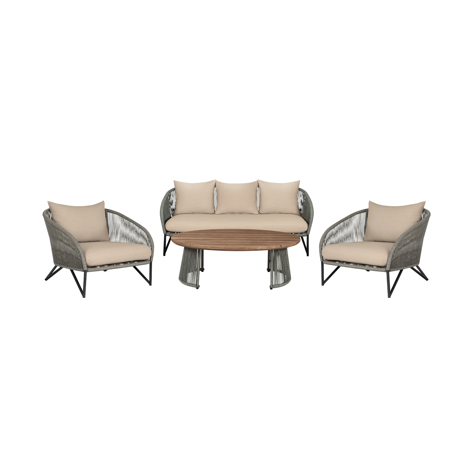 Armen Living SETODBE4BLKTP 4-Piece Patio Sofa Conversation Set with Gray Cushions