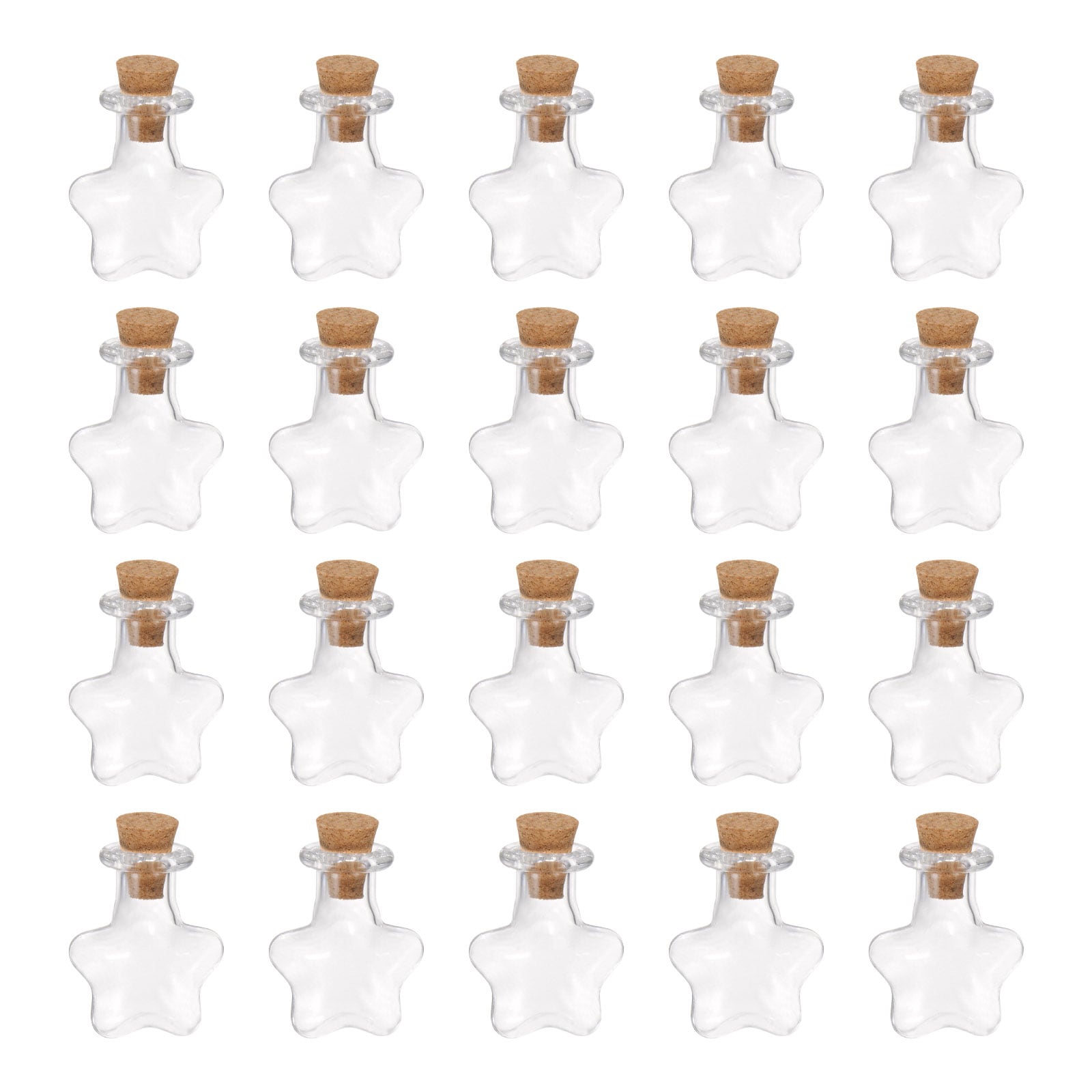 Harfington 20pcs Mini Glass Bottles with Cork Stoppers Pentacle Shaped Tiny Glass Jars Small Glass Vials Transparent Clear Wishing Bottles for DIY Art Crafts Party Decoration