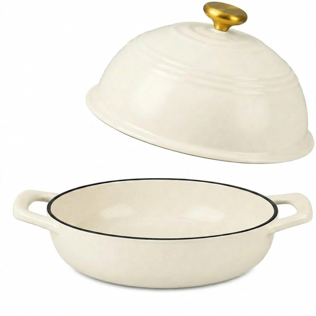 Aoibox  6 qt Round Cast Iron Bread Dutch Oven with High Dome Lid Cotton Potholders and Cookbook for Sourdough Baking