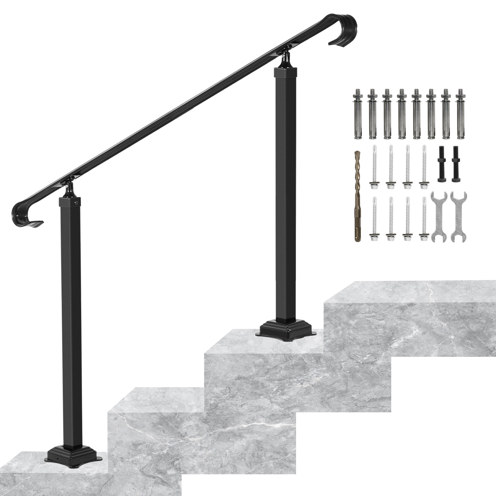Kazeila 1-3 Step Wrought Iron Handrail / Adjustable Porch / Concrete ...