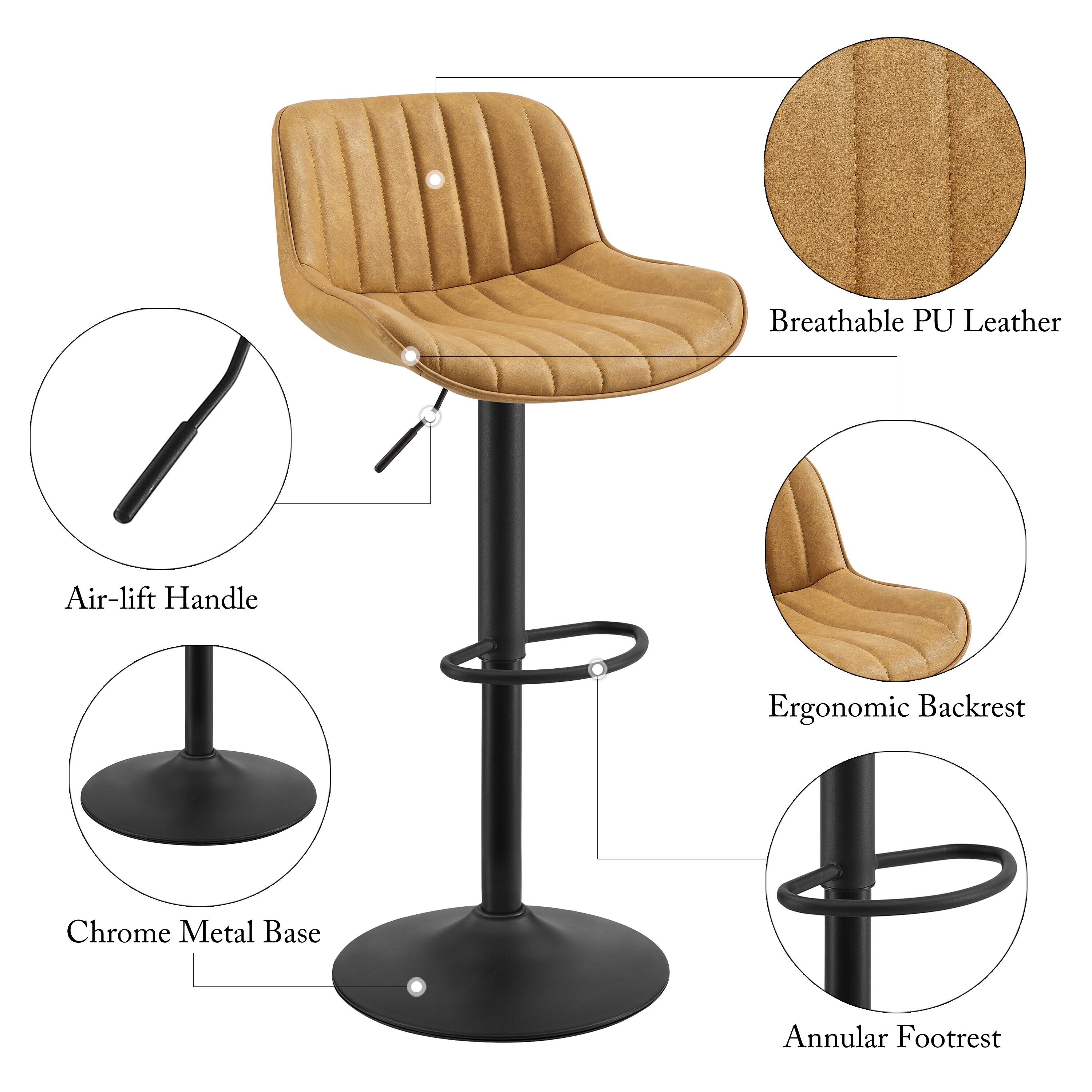 Art Leon Set of 2 Yellow Brown Swivel Adjustable Height Bar Stool in the  Bar Stools department at