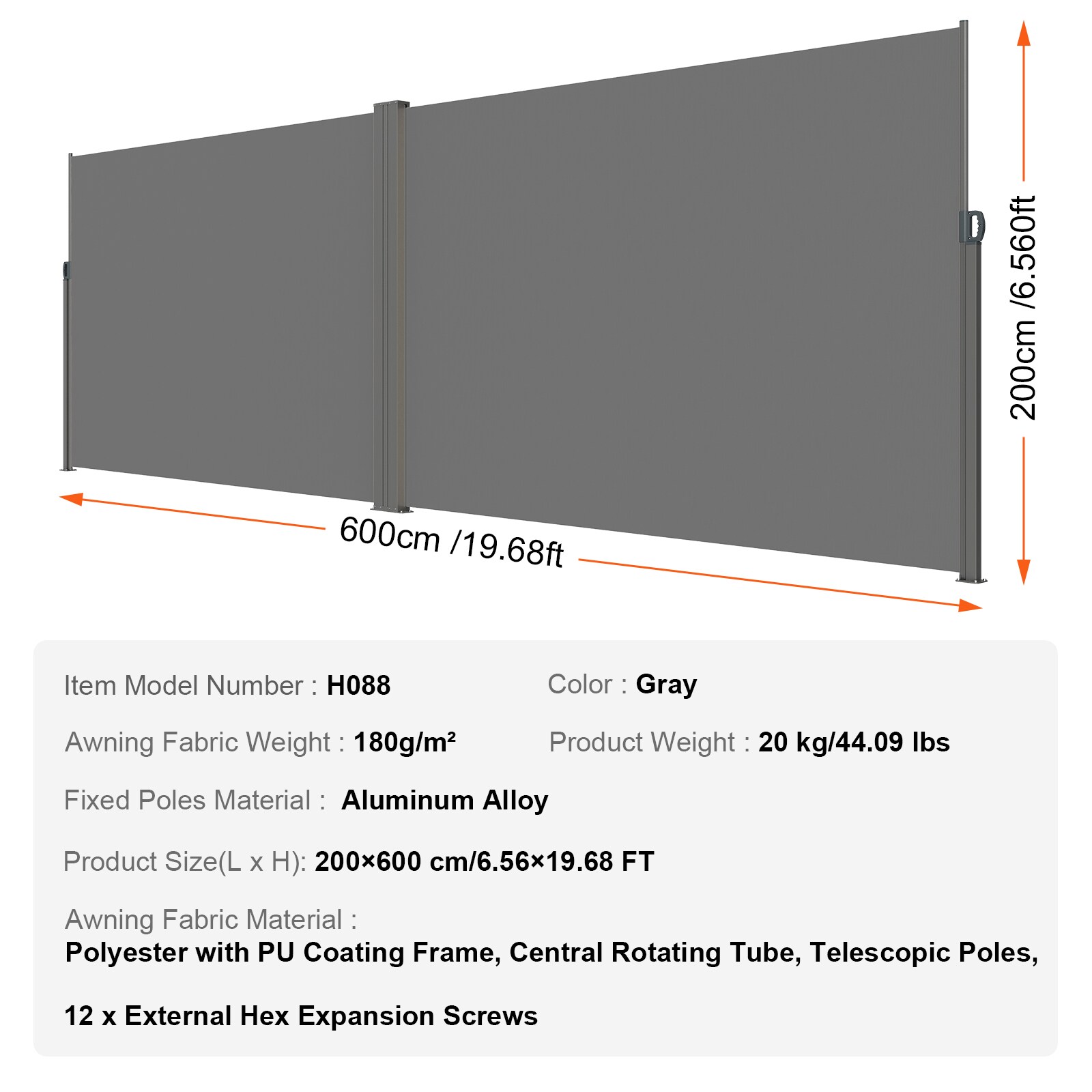 VEVOR KSSCP200X600QPNQGV0 awnings - View #10
