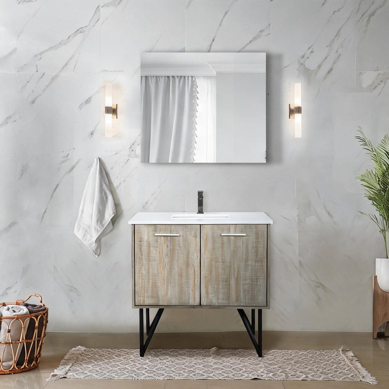 chillscreamni Metal Frame Bathroom Vanities in Acacia Wood 36 in with Practical Control
