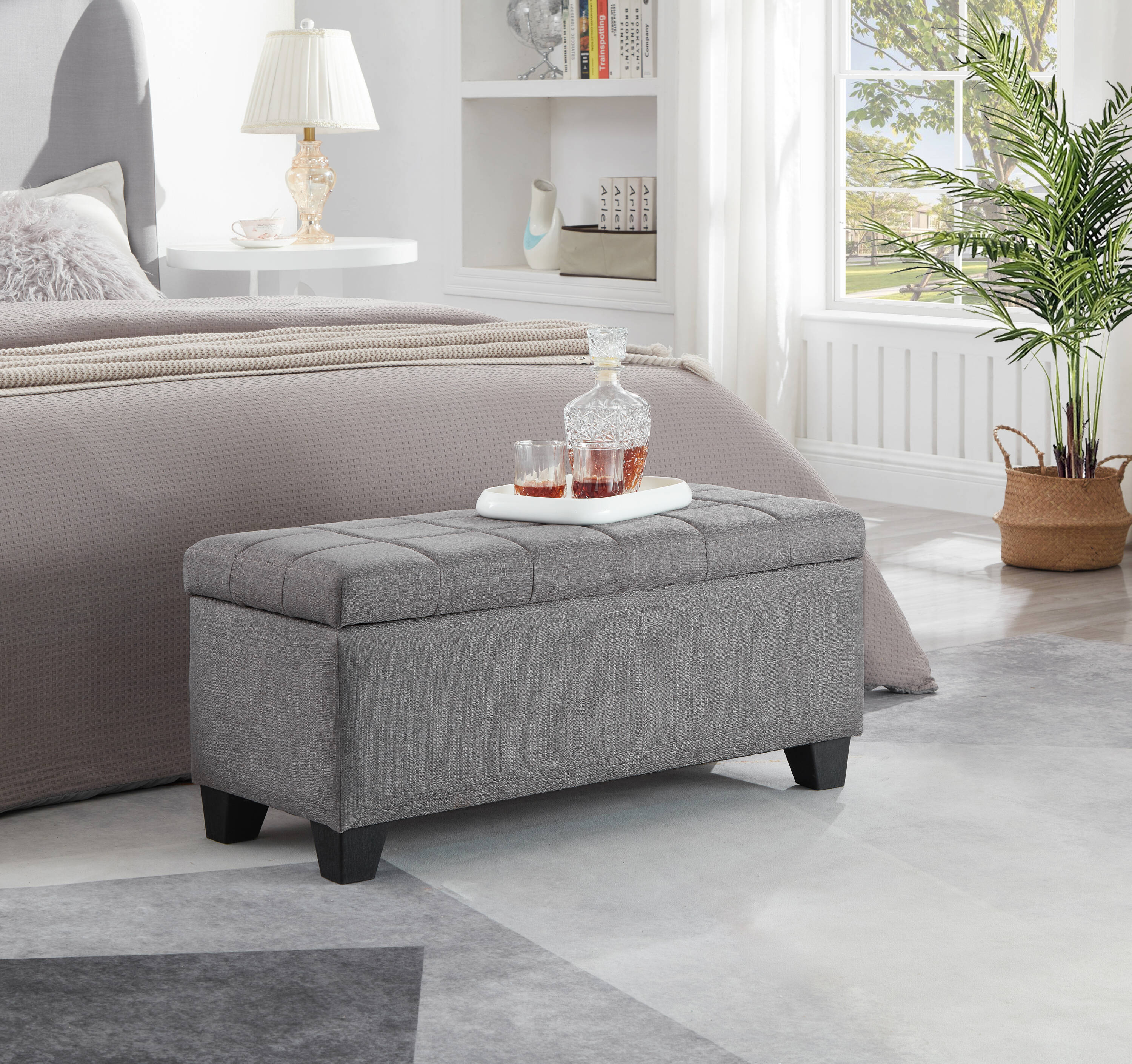 Lycvki Casual Light Gray Storage Bench with Storage 35 Inches x 8.5 Inches x 16.50 Inches in the Benches department at Lowes