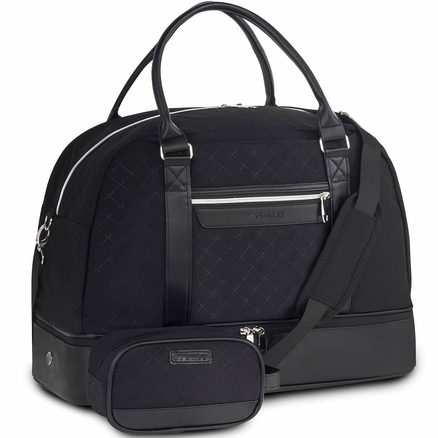 KINGSLONG Foldable Weekender Duffel Bag with Separate Shoe Compartment and Toiletry Bag 40L Carry-On Overnight Travel Bag with Adjustable Shoulder Strap