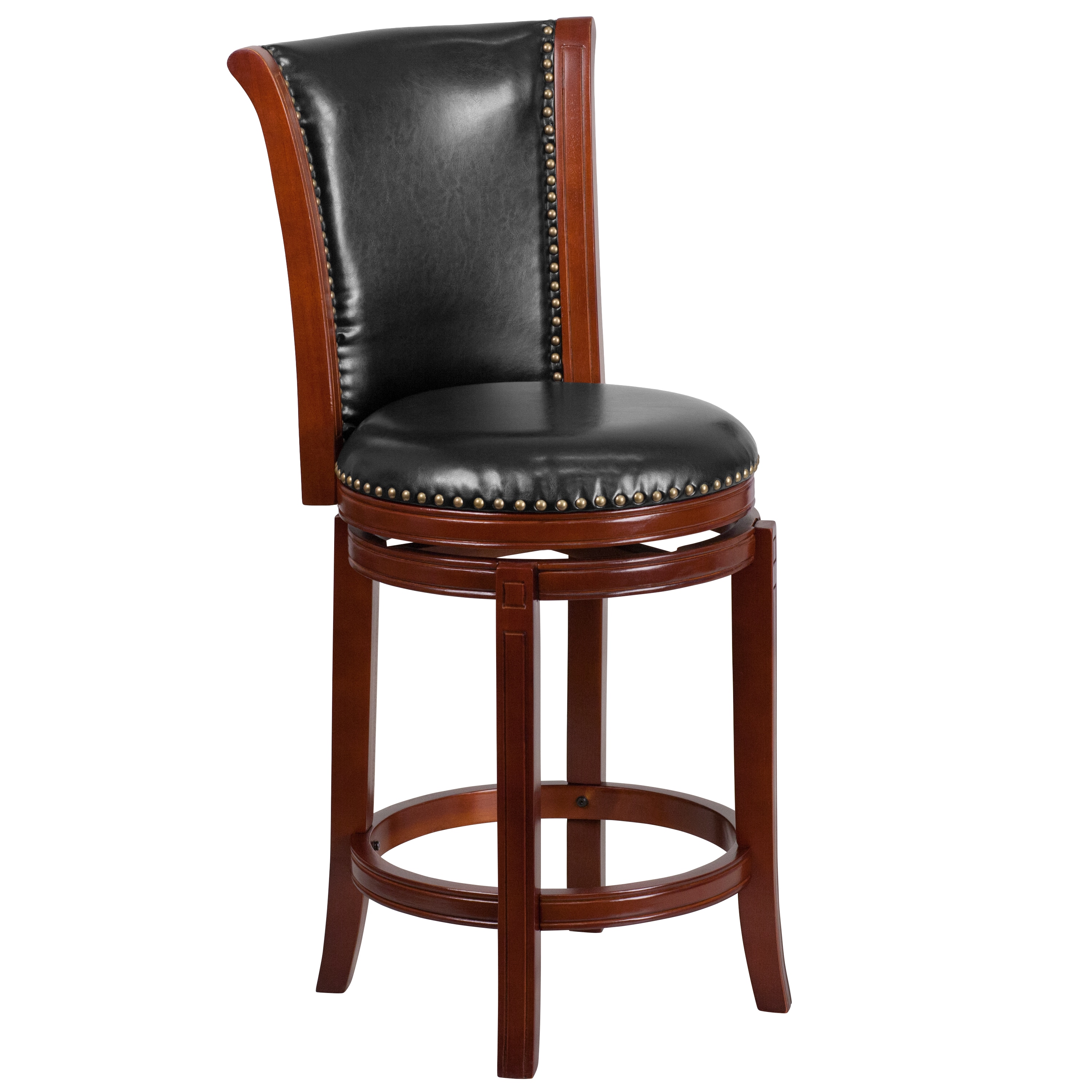 Flash Furniture 889142061847 Dark Chestnut 26.5-in H Counter height Upholstered Swivel Wood Bar Stool Back