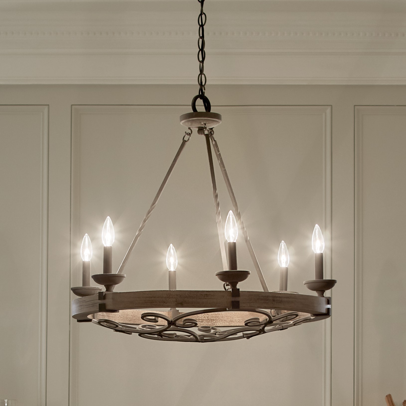Taulbee 28.5" Grey Bronze Rustic Wagon Wheel Chandelier