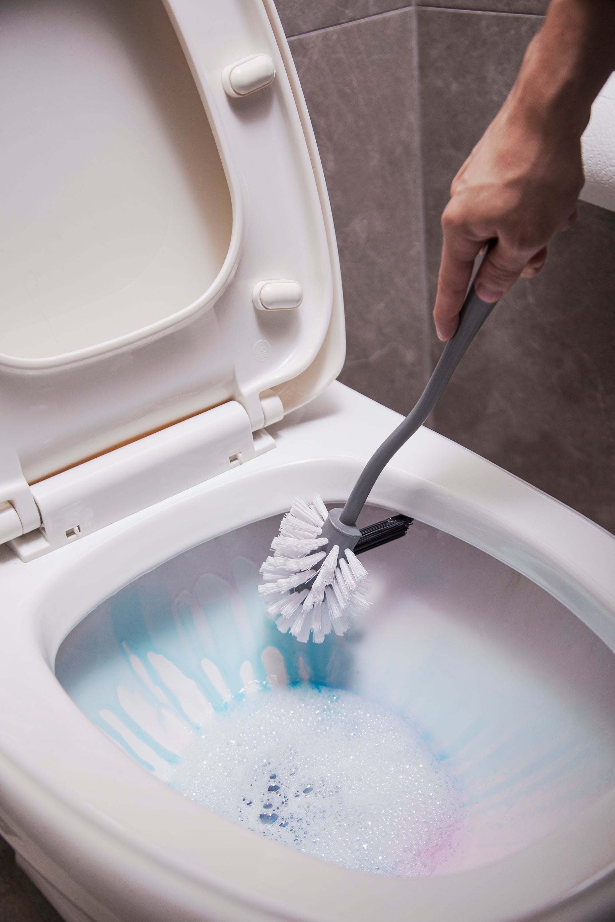 Reynera Pro Poly Fiber Toilet with Brush Holder in the Toilet
