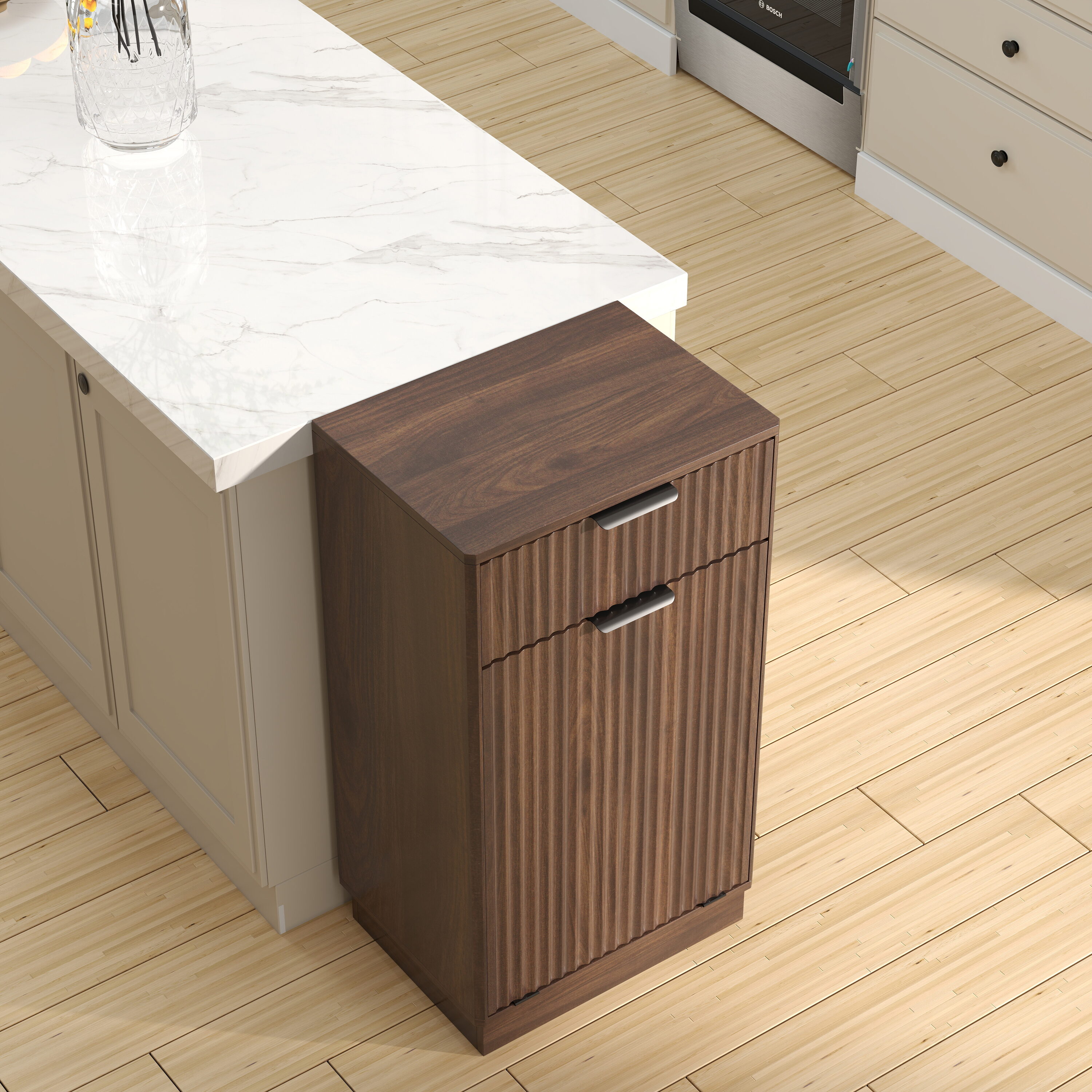 Dimakai 19-in W x 34.3-in H x 13.8-in D Brown Laminate Pull-out Trash ...