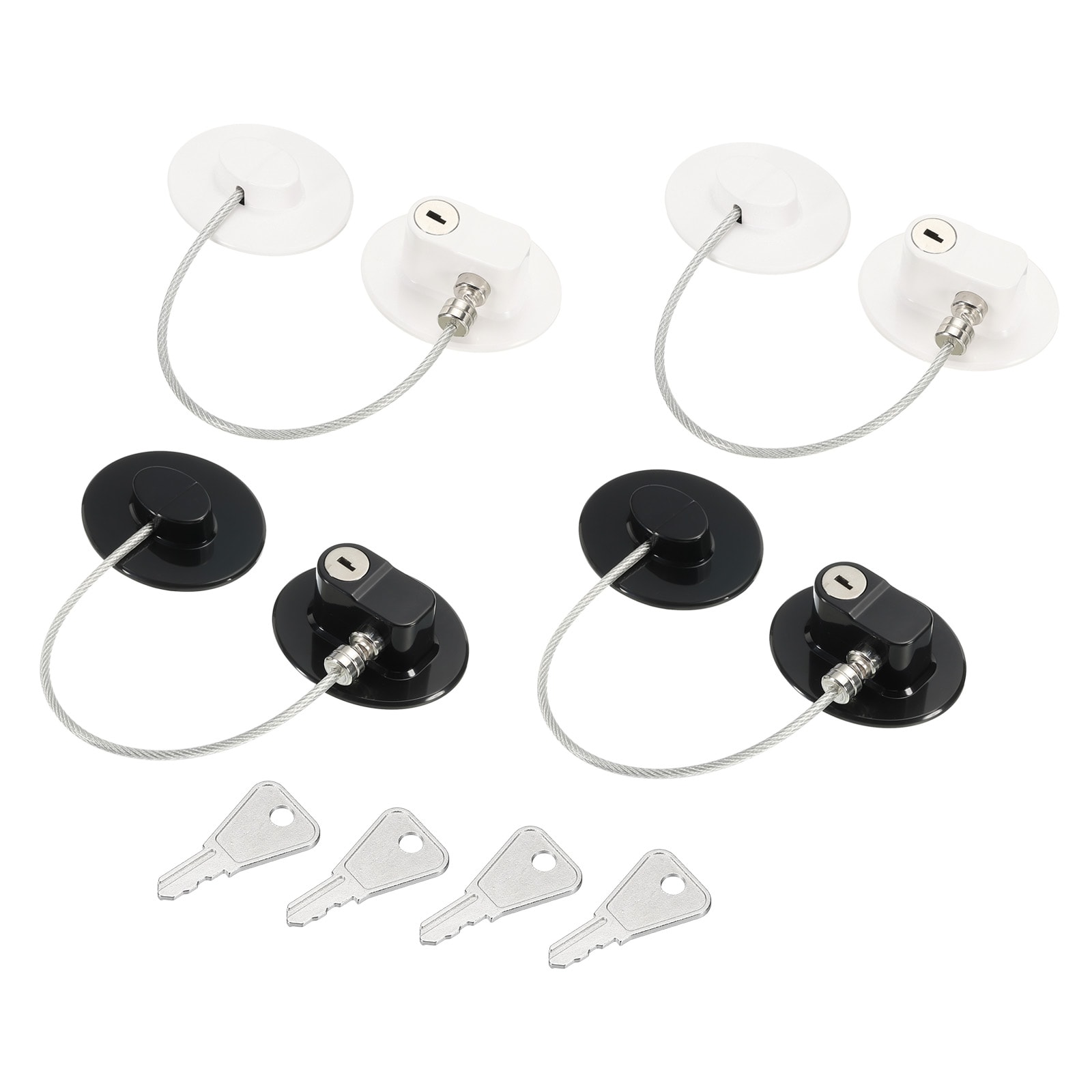 Unique Bargains Gate Latches Adhesive Refrigerator Lock Keyed Oval 170mm String 257mm Long 60x50mm for Kitchen Furniture Sliding Closet Drawer with Strong Adhesion 2xWhite 2xBlack Pack of 4 #S25093000UX6514