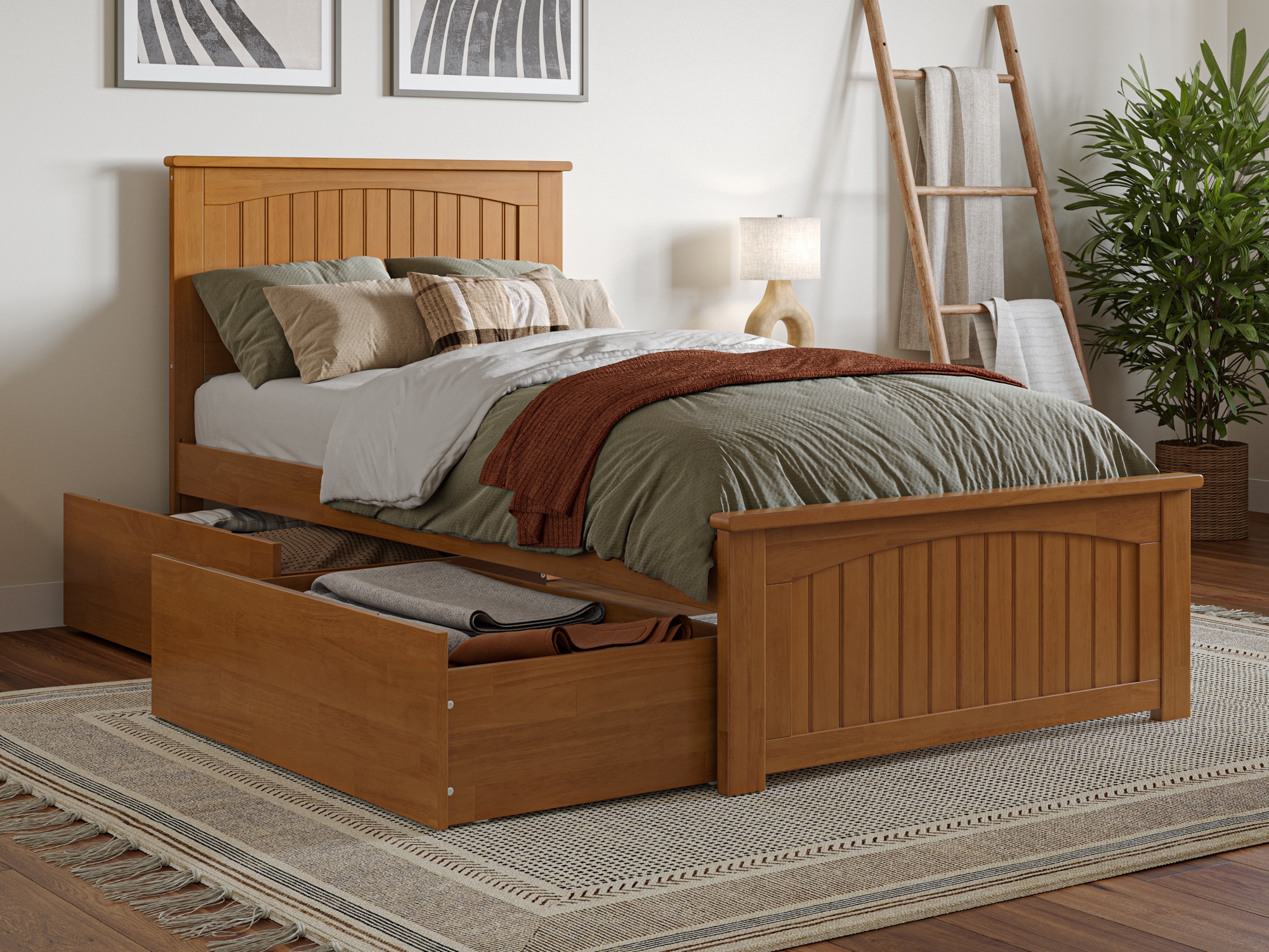 AFI AR821611T Nantucket Light Toffee Twin extra long Wood Platform Bed with Storage