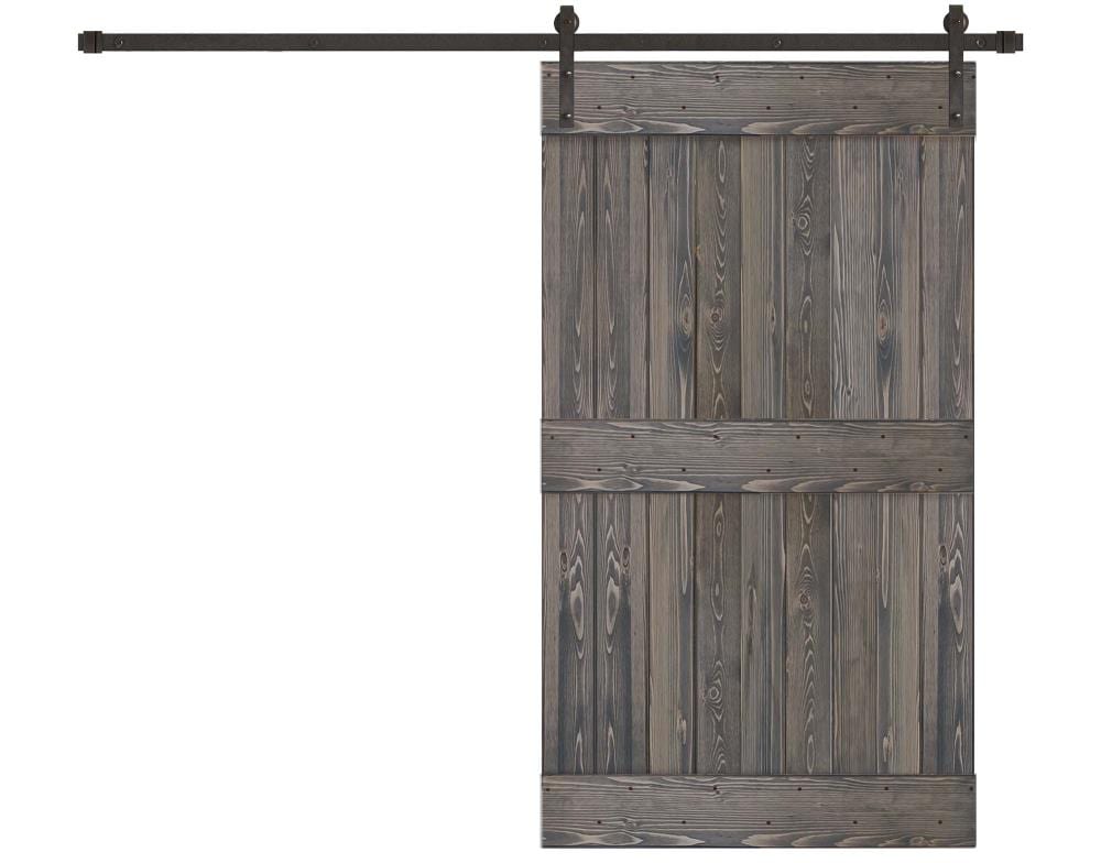Creative Entryways CP2120-4084-10B 40-in x 84-in Charcoal Plank Knotty pine Wood Solid core Single Barn Door (Hardware Included)