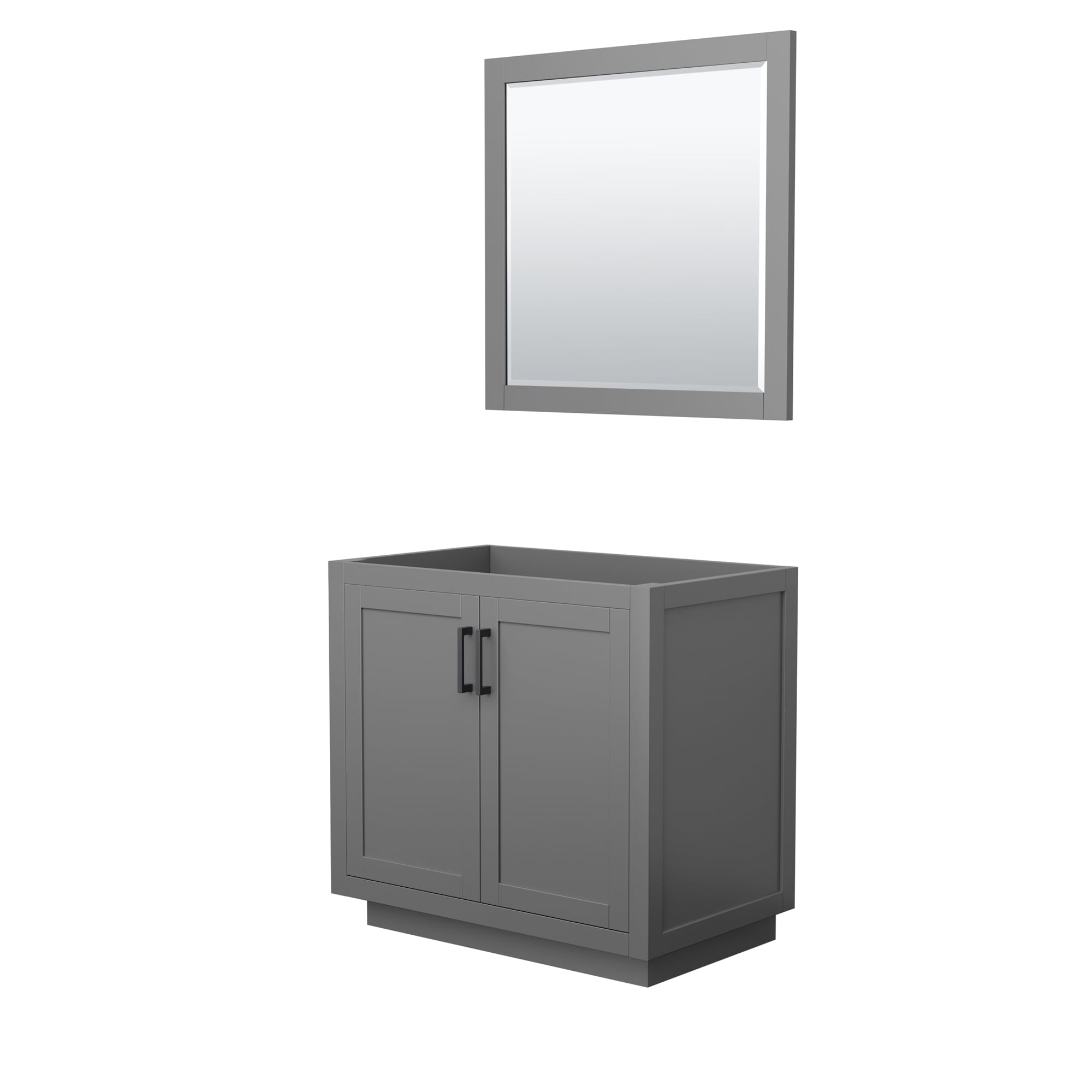 Wyndham Collection WCF292936SGBCXSXXM34 Miranda 36-in Dark Gray with Matte Black Trim Bathroom Vanity Base Cabinet without Top (Mirror Included)